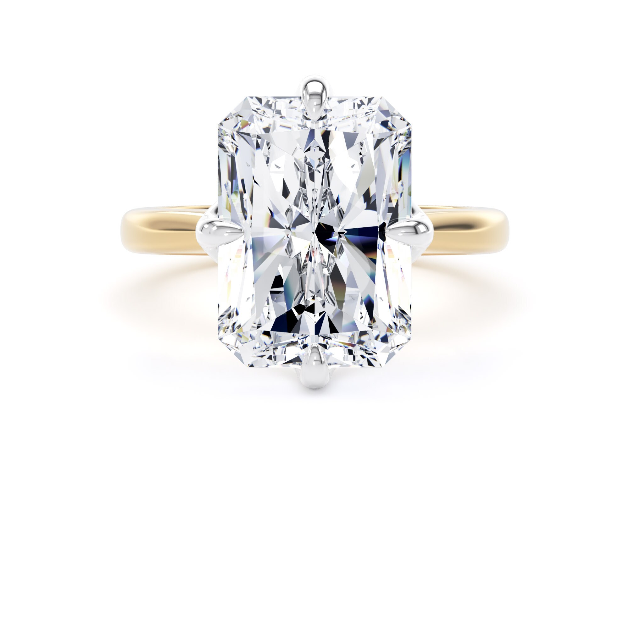 Goldsmiths 18ct Yellow Gold and Platinum 7.00cttw Compass Set Radiant Cut Lab Grown Diamond Solitaire Engagement Ring - Ring Size X.5 Goldsmiths 18ct Yellow Gold and Platinum 7.00cttw Compass Set Radiant Cut Lab Grown Diamond Solitaire Engagement Ring - Ring Size X.5