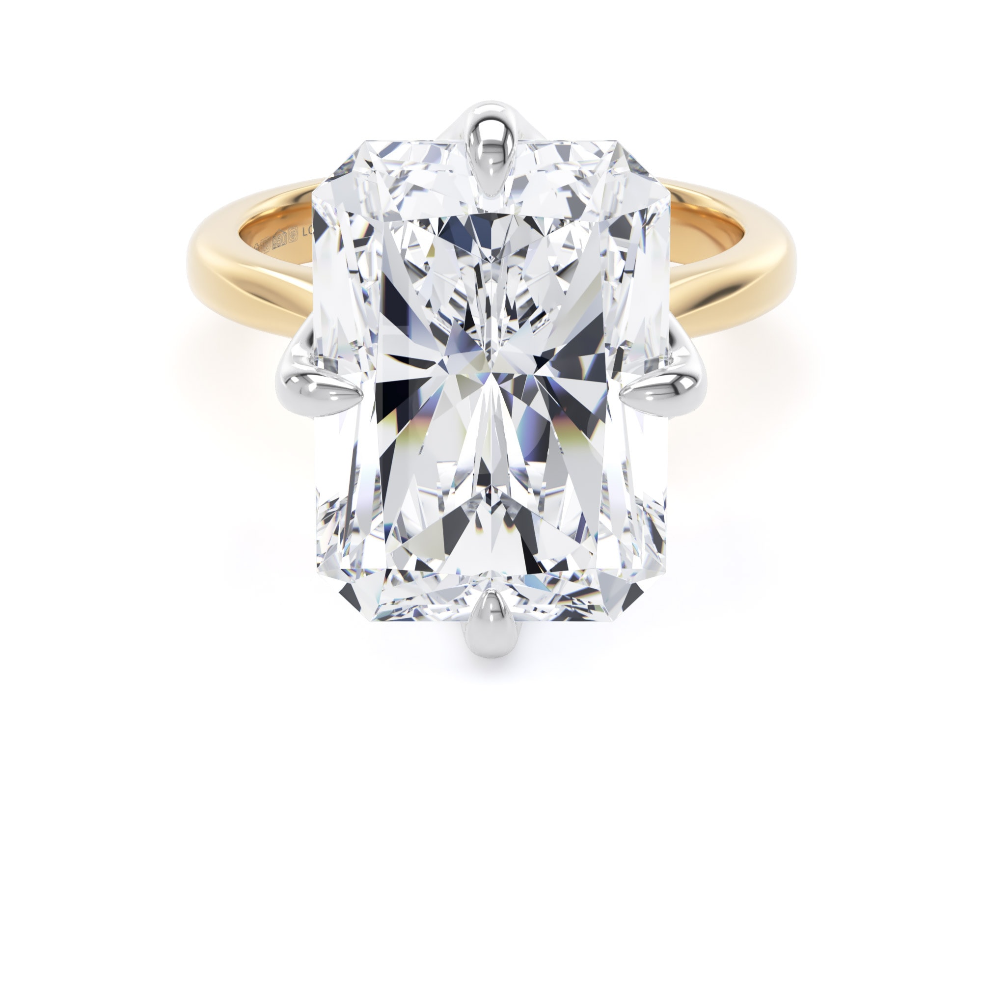 18ct Yellow Gold and Platinum 10.00cttw Compass Set Radiant Cut Lab Grown Diamond Solitaire Engagement Ring