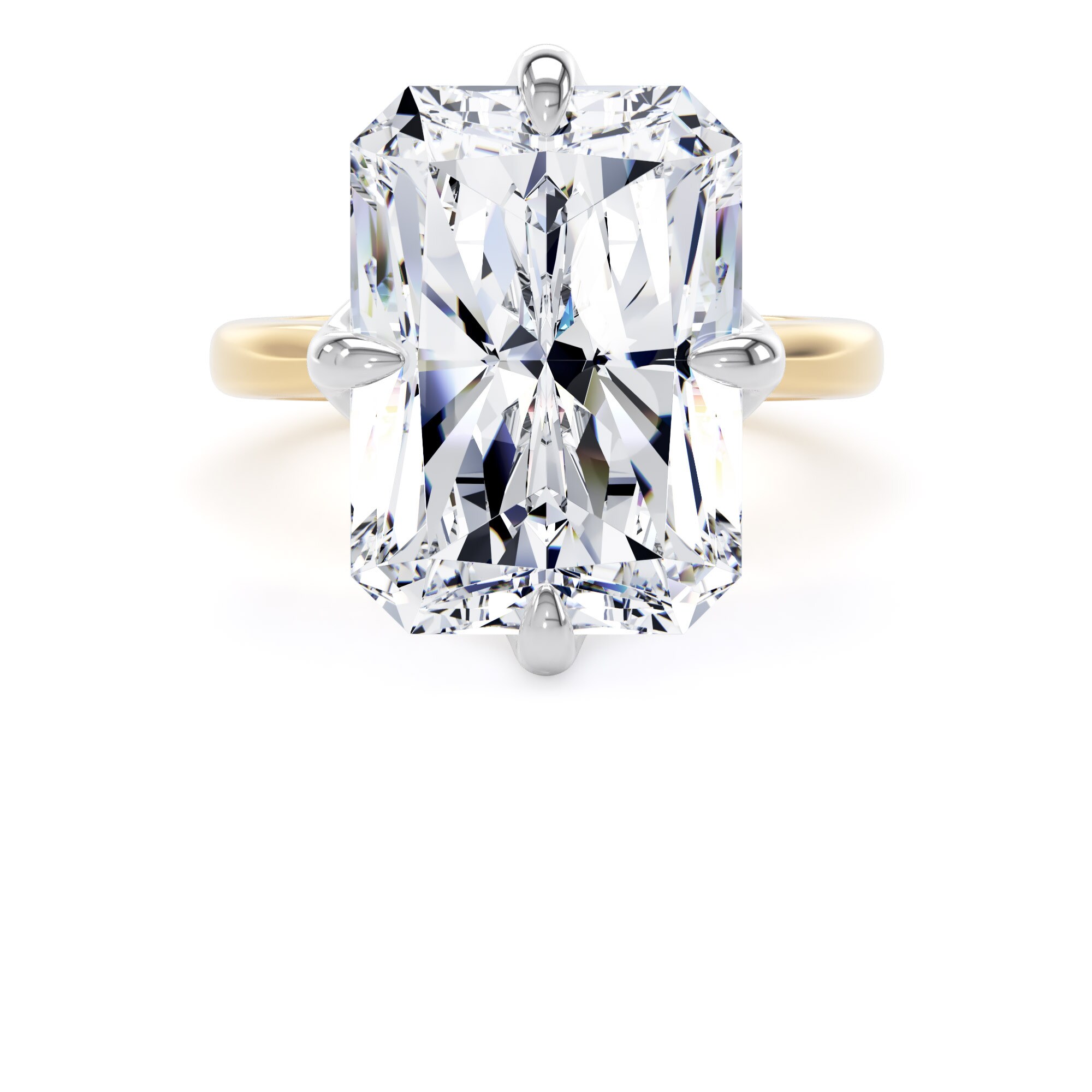 Goldsmiths 18ct Yellow Gold and Platinum 10.00cttw Compass Set Radiant Cut Lab Grown Diamond Solitaire Engagement Ring - Ring Size P.5 Goldsmiths 18ct Yellow Gold and Platinum 10.00cttw Compass Set Radiant Cut Lab Grown Diamond Solitaire Engagement Ring - Ring Size P.5