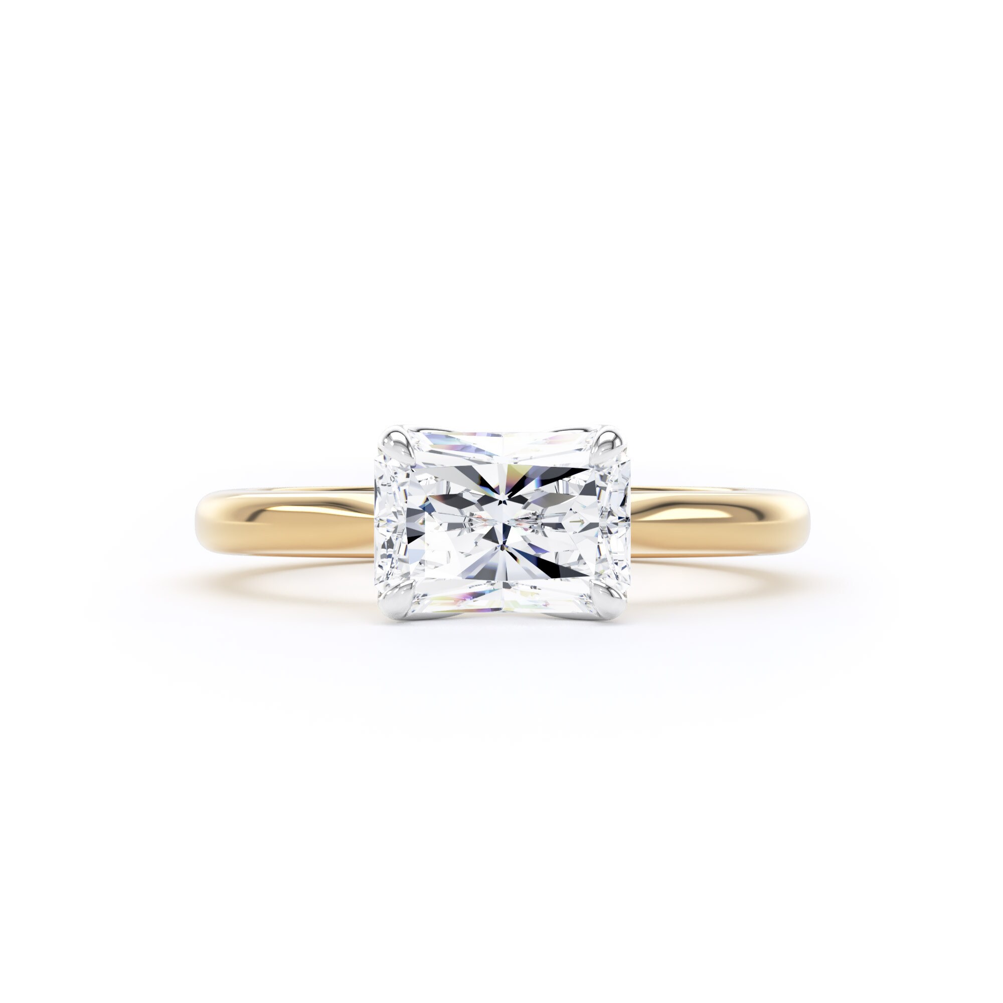Goldsmiths 18ct Yellow Gold and Platinum 1.50cttw East-West Radiant Cut Lab Grown Diamond Solitaire Engagement Ring - Ring Size J Goldsmiths 18ct Yellow Gold and Platinum 1.50cttw East-West Radiant Cut Lab Grown Diamond Solitaire Engagement Ring - Ring Size J
