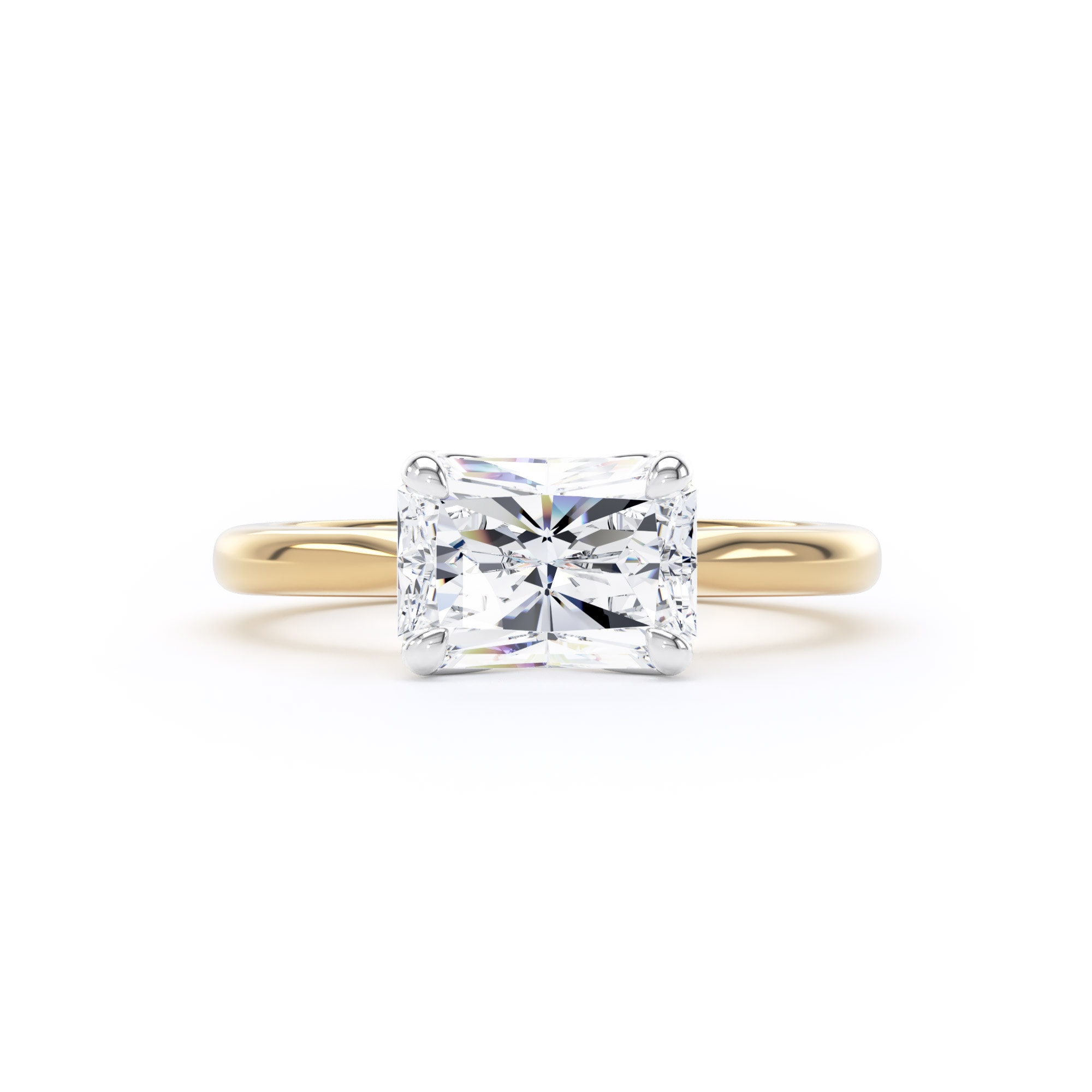 Goldsmiths 18ct Yellow Gold and Platinum 2.00cttw East-West Radiant Cut Lab Grown Diamond Solitaire Engagement Ring - Ring Size I Goldsmiths 18ct Yellow Gold and Platinum 2.00cttw East-West Radiant Cut Lab Grown Diamond Solitaire Engagement Ring - Ring Size I