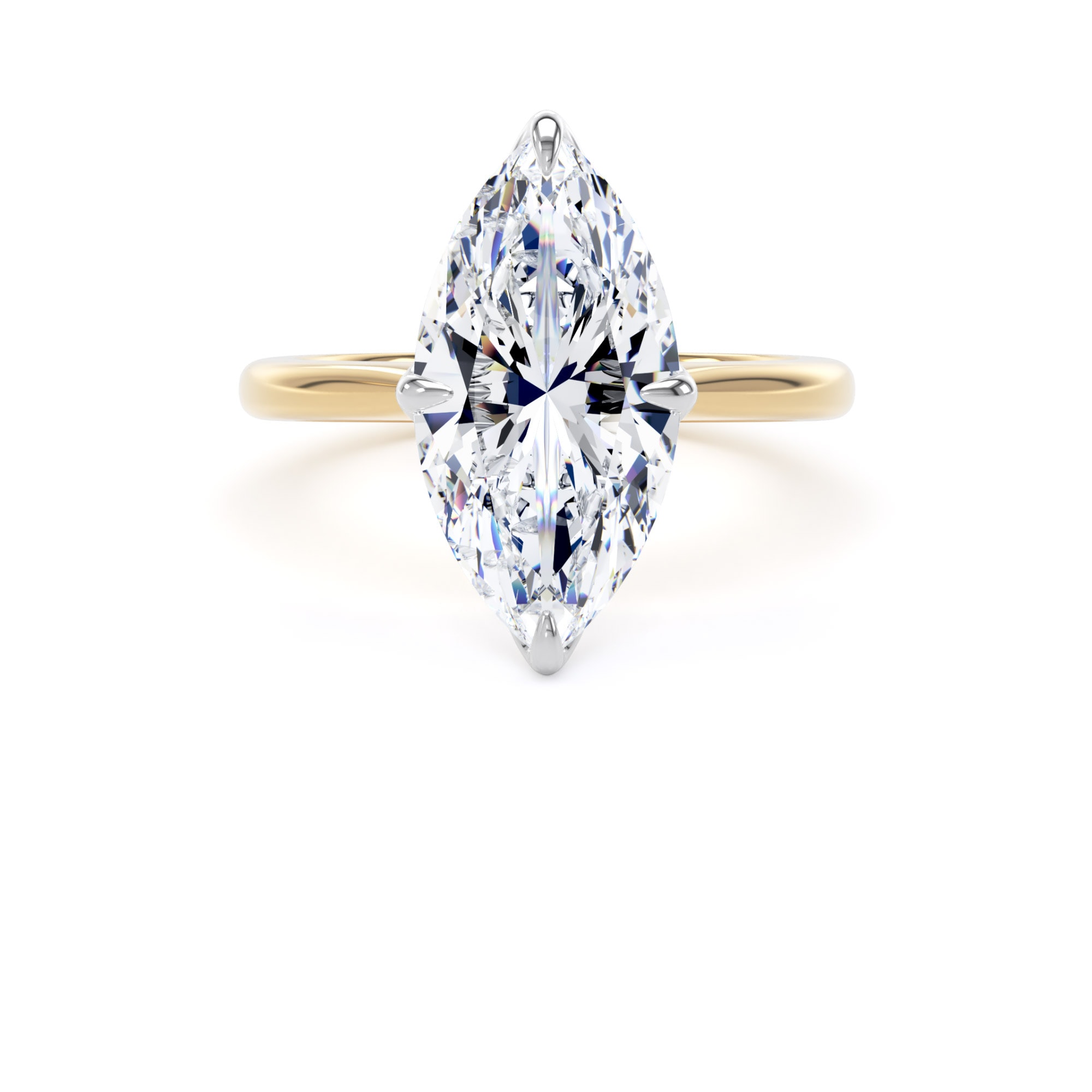 Goldsmiths 18ct Yellow Gold and Platinum 4.00cttw Marquise Cut Lab Grown Diamond Solitaire Engagement Ring - Ring Size I Goldsmiths 18ct Yellow Gold and Platinum 4.00cttw Marquise Cut Lab Grown Diamond Solitaire Engagement Ring - Ring Size I