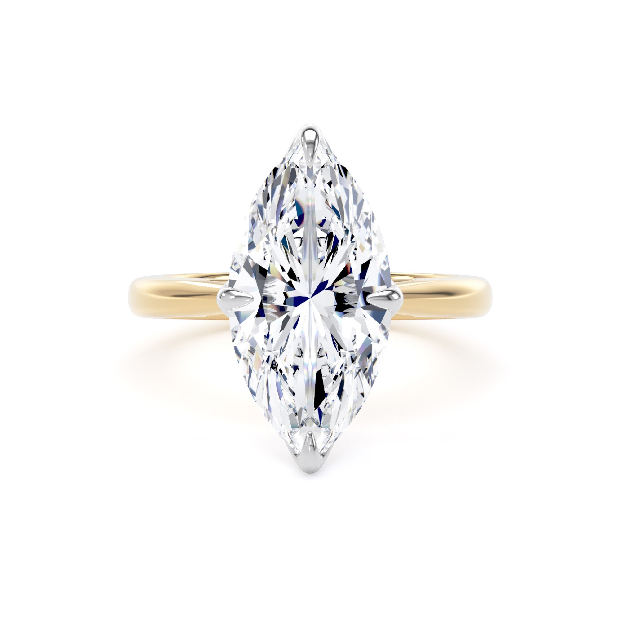 Goldsmiths 18ct Yellow Gold and Platinum 5.00cttw Marquise Cut Lab Grown Diamond Solitaire Engagement Ring - Ring Size I Goldsmiths 18ct Yellow Gold and Platinum 5.00cttw Marquise Cut Lab Grown Diamond Solitaire Engagement Ring - Ring Size I