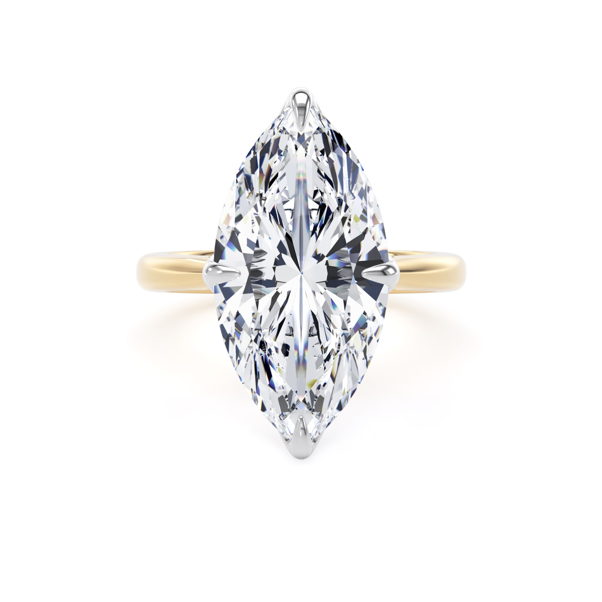 Goldsmiths 18ct Yellow Gold and Platinum 7.00cttw Marquise Cut Lab Grown Diamond Solitaire Engagement Ring - Ring Size K Goldsmiths 18ct Yellow Gold and Platinum 7.00cttw Marquise Cut Lab Grown Diamond Solitaire Engagement Ring - Ring Size K