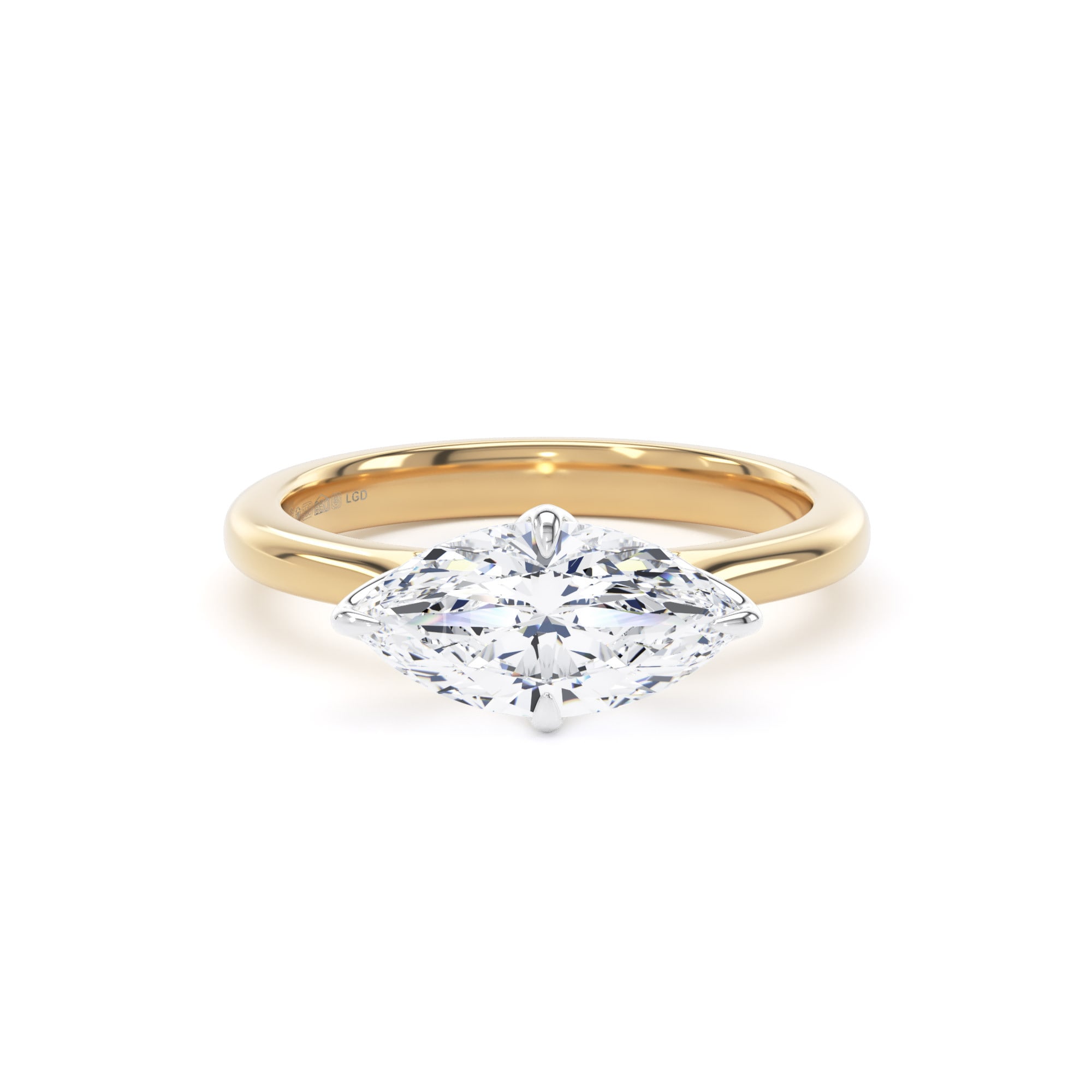 18ct Yellow Gold and Platinum 1.50cttw East-West Marquise Cut Lab Grown Diamond Solitaire Engagement Ring