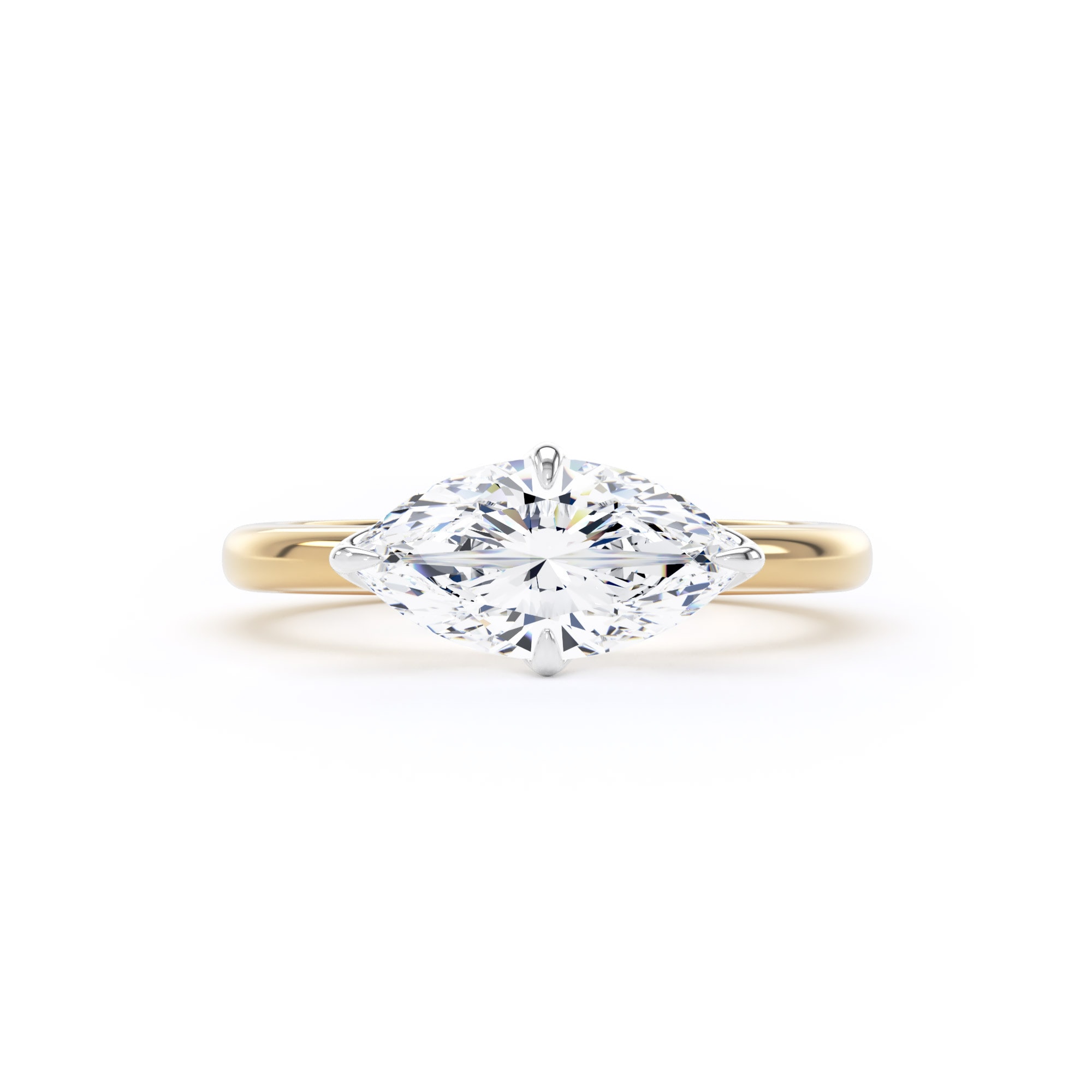 Goldsmiths 18ct Yellow Gold and Platinum 1.50cttw East-West Marquise Cut Lab Grown Diamond Solitaire Engagement Ring - Ring Size K Goldsmiths 18ct Yellow Gold and Platinum 1.50cttw East-West Marquise Cut Lab Grown Diamond Solitaire Engagement Ring - Ring Size K