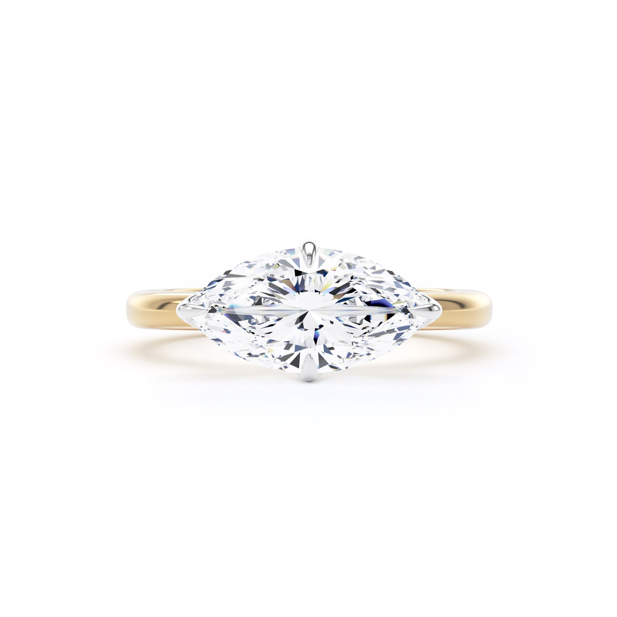 Goldsmiths 18ct Yellow Gold and Platinum 2.00cttw East-West Marquise Cut Lab Grown Diamond Solitaire Engagement Ring - Ring Size L.5 Goldsmiths 18ct Yellow Gold and Platinum 2.00cttw East-West Marquise Cut Lab Grown Diamond Solitaire Engagement Ring - Ring Size L.5
