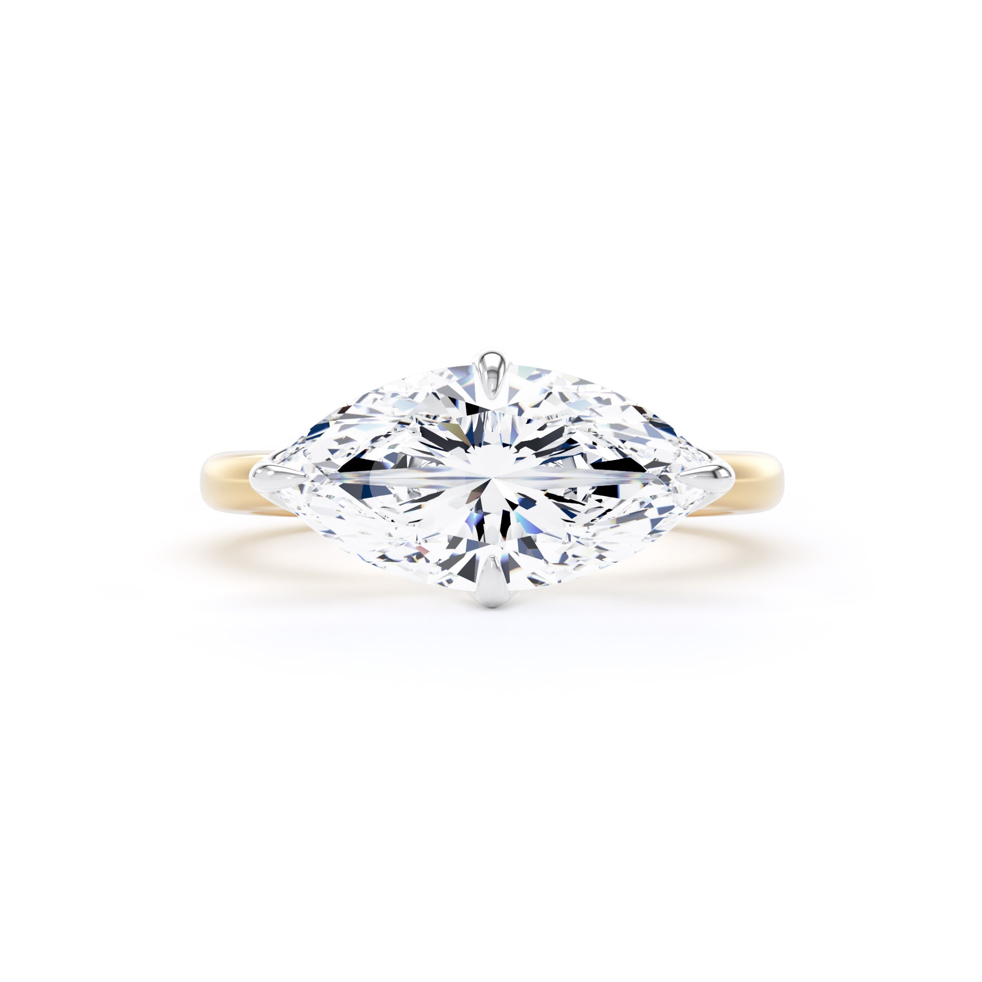Goldsmiths 18ct Yellow Gold and Platinum 3.00cttw East-West Marquise Cut Lab Grown Diamond Solitaire Engagement Ring - Ring Size K.5 Goldsmiths 18ct Yellow Gold and Platinum 3.00cttw East-West Marquise Cut Lab Grown Diamond Solitaire Engagement Ring - Ring Size K.5