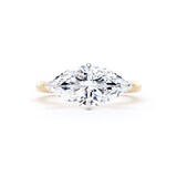 Goldsmiths 18ct Yellow Gold and Platinum 3.00cttw East-West Marquise Cut Lab Grown Diamond Solitaire Engagement Ring - Ring Size P