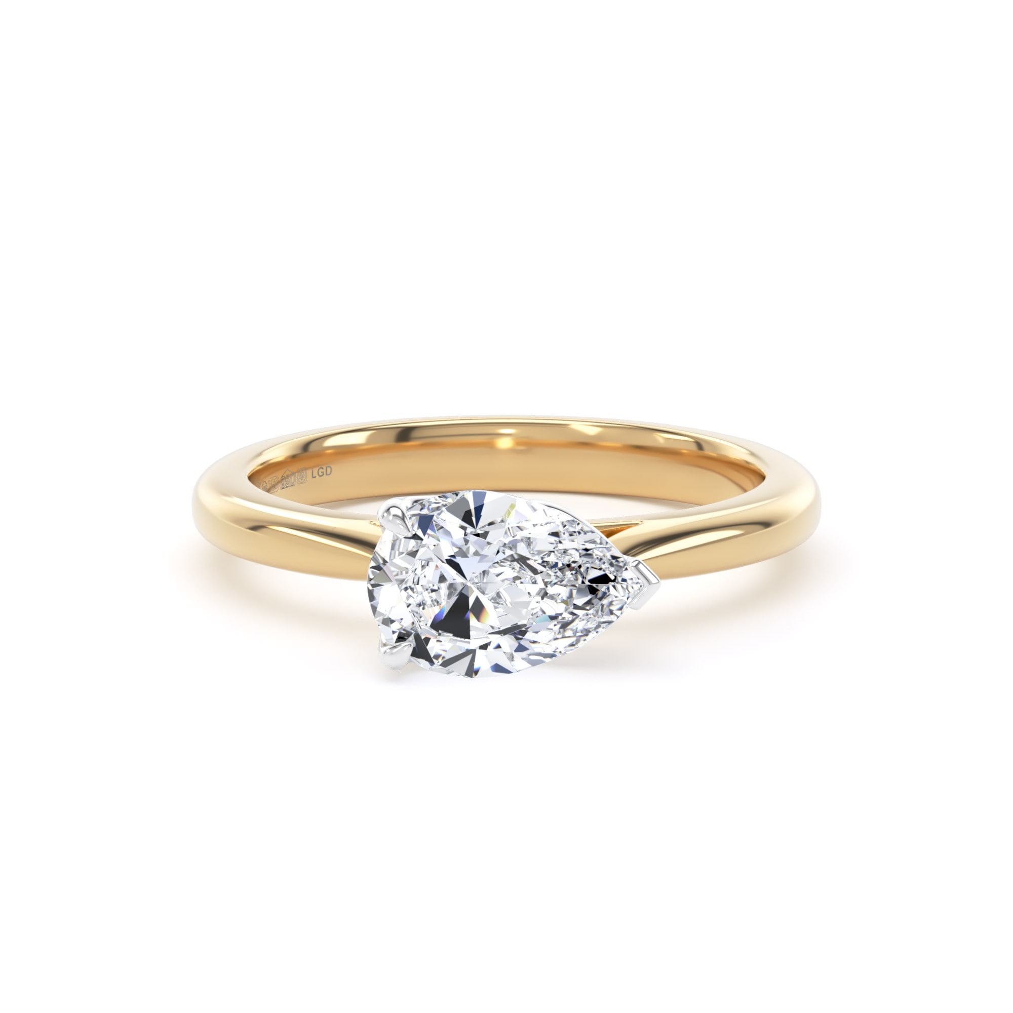 18ct Yellow Gold and Platinum 1.50cttw East-West Pear Cut Lab Grown Diamond Solitaire Engagement Ring