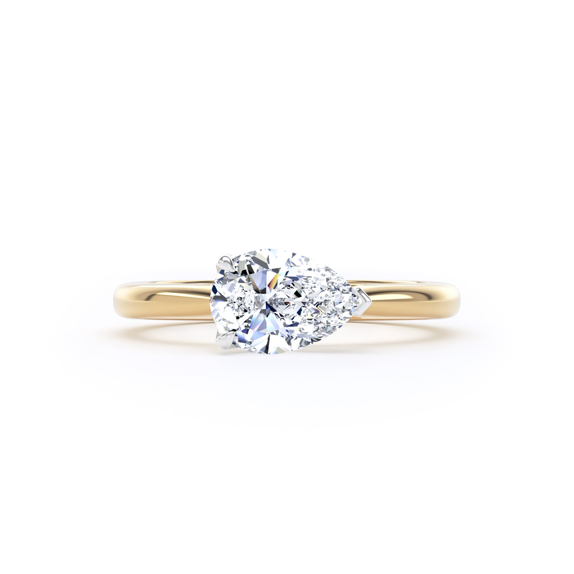 Goldsmiths 18ct Yellow Gold and Platinum 1.50cttw East-West Pear Cut Lab Grown Diamond Solitaire Engagement Ring - Ring Size O Goldsmiths 18ct Yellow Gold and Platinum 1.50cttw East-West Pear Cut Lab Grown Diamond Solitaire Engagement Ring - Ring Size O