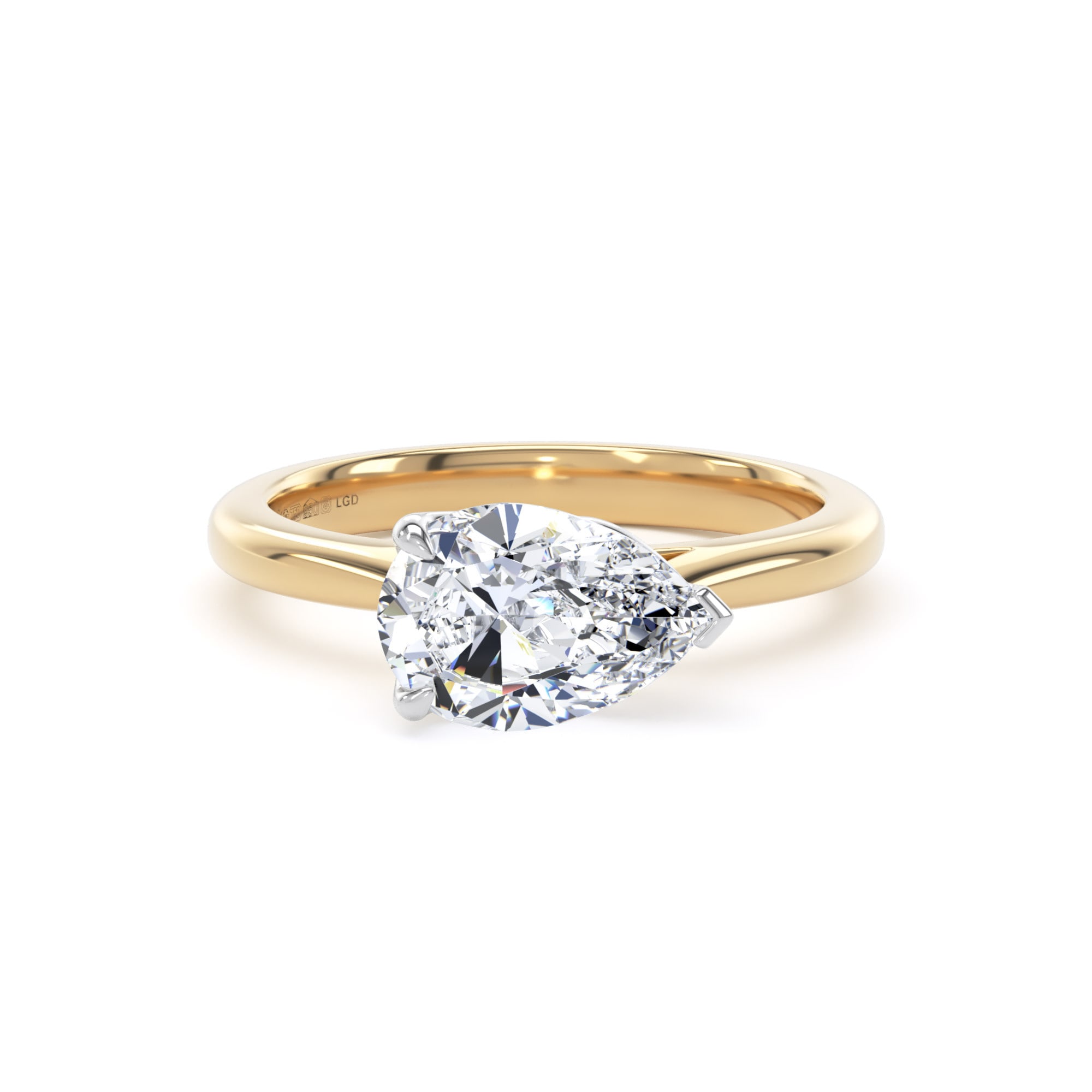 18ct Yellow Gold and Platinum 2.00cttw East-West Pear Cut Lab Grown Diamond Solitaire Engagement Ring