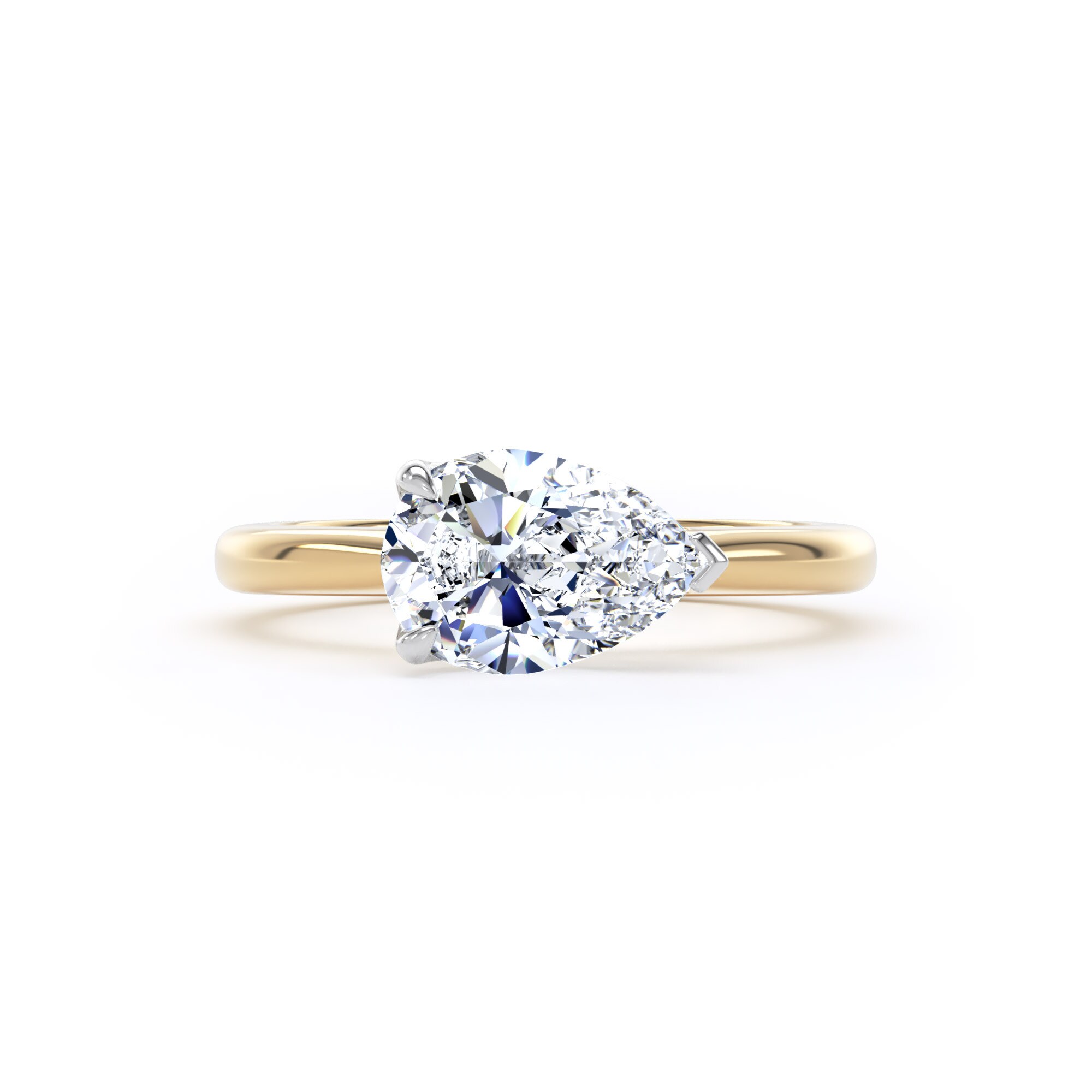 Goldsmiths 18ct Yellow Gold and Platinum 2.00cttw East-West Pear Cut Lab Grown Diamond Solitaire Engagement Ring - Ring Size M