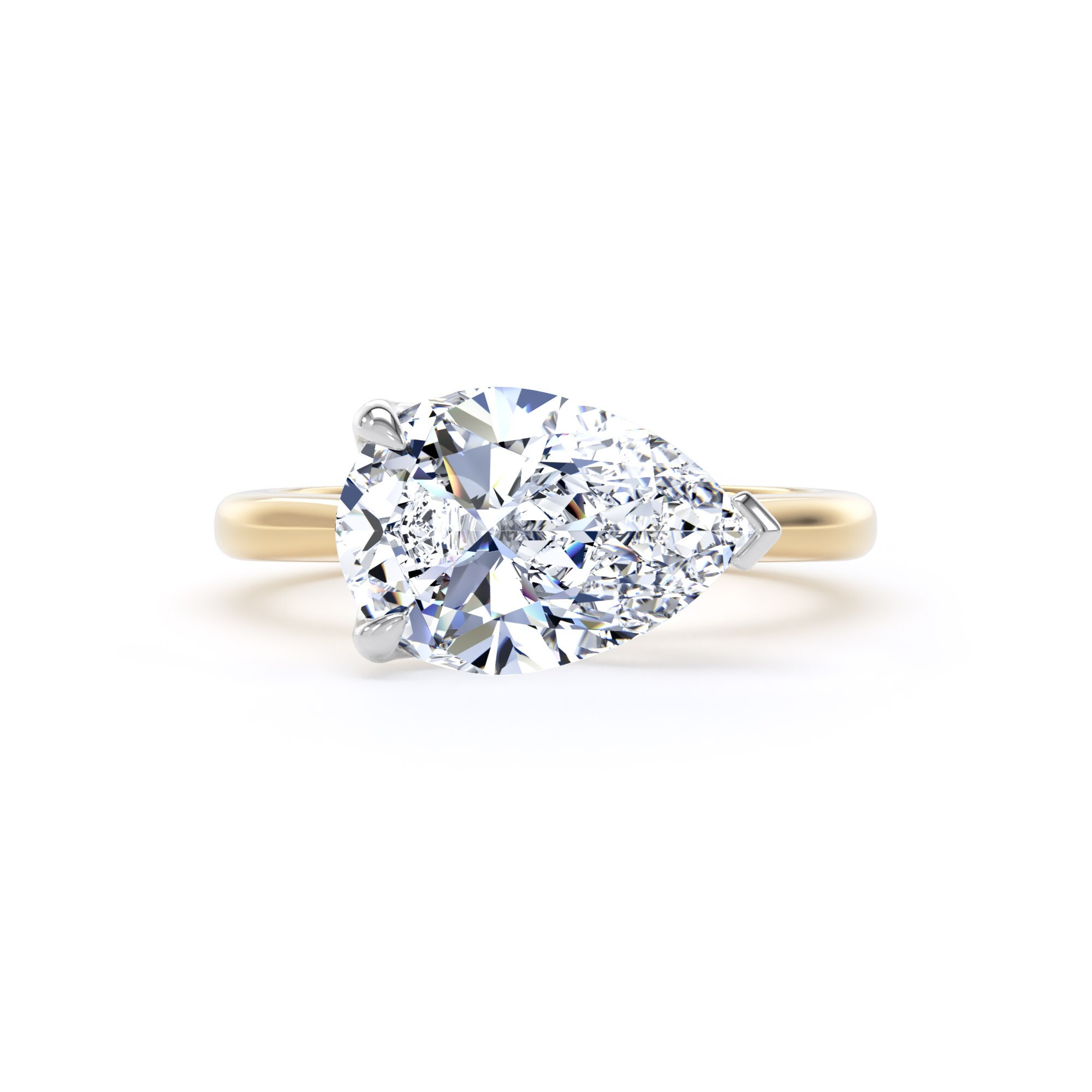 Goldsmiths 18ct Yellow Gold and Platinum 3.00cttw East-West Pear Cut Lab Grown Diamond Solitaire Engagement Ring - Ring Size O