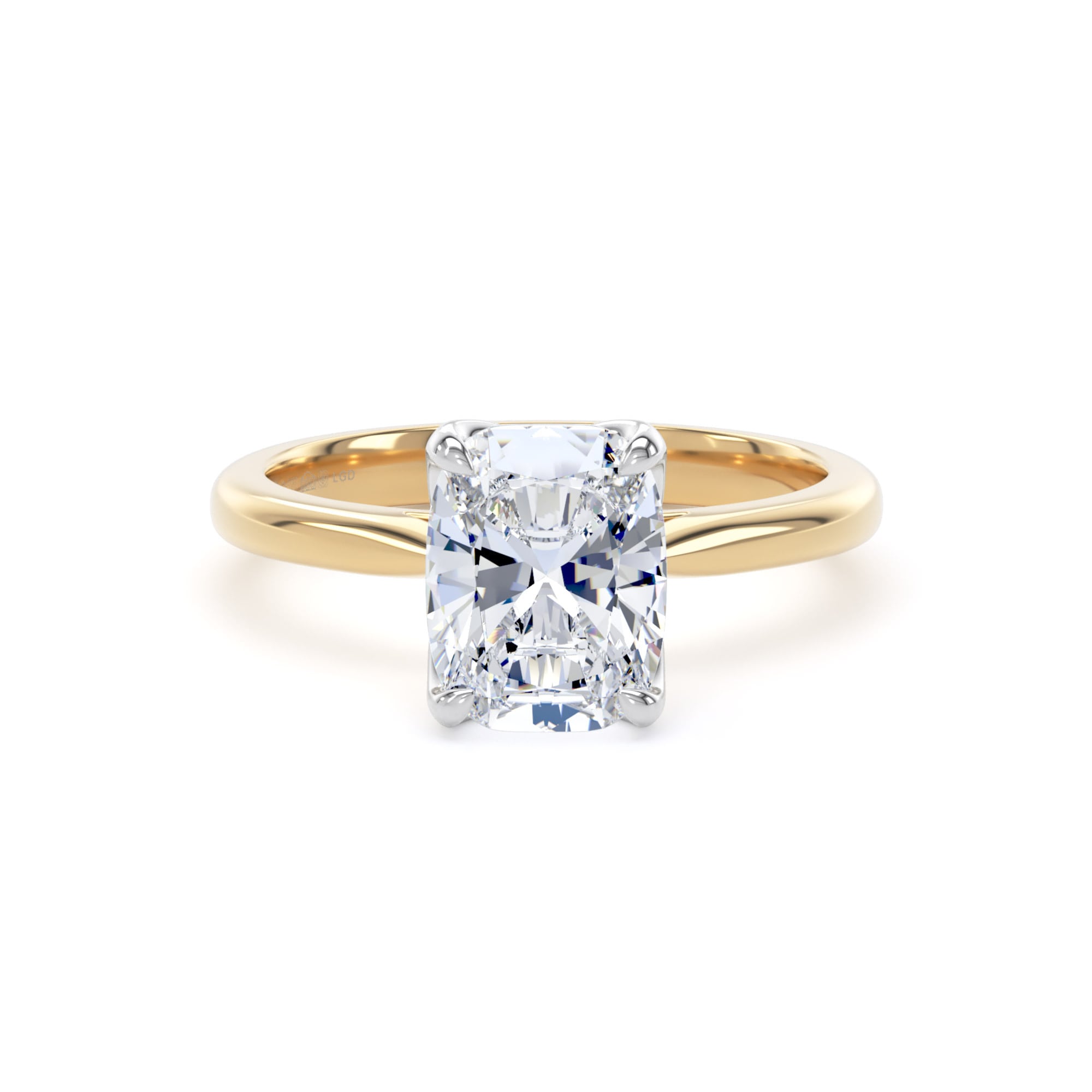 18ct Yellow Gold and Platinum 2.00cttw Elongated Cushion Cut Lab Grown Diamond Solitaire Engagement Ring