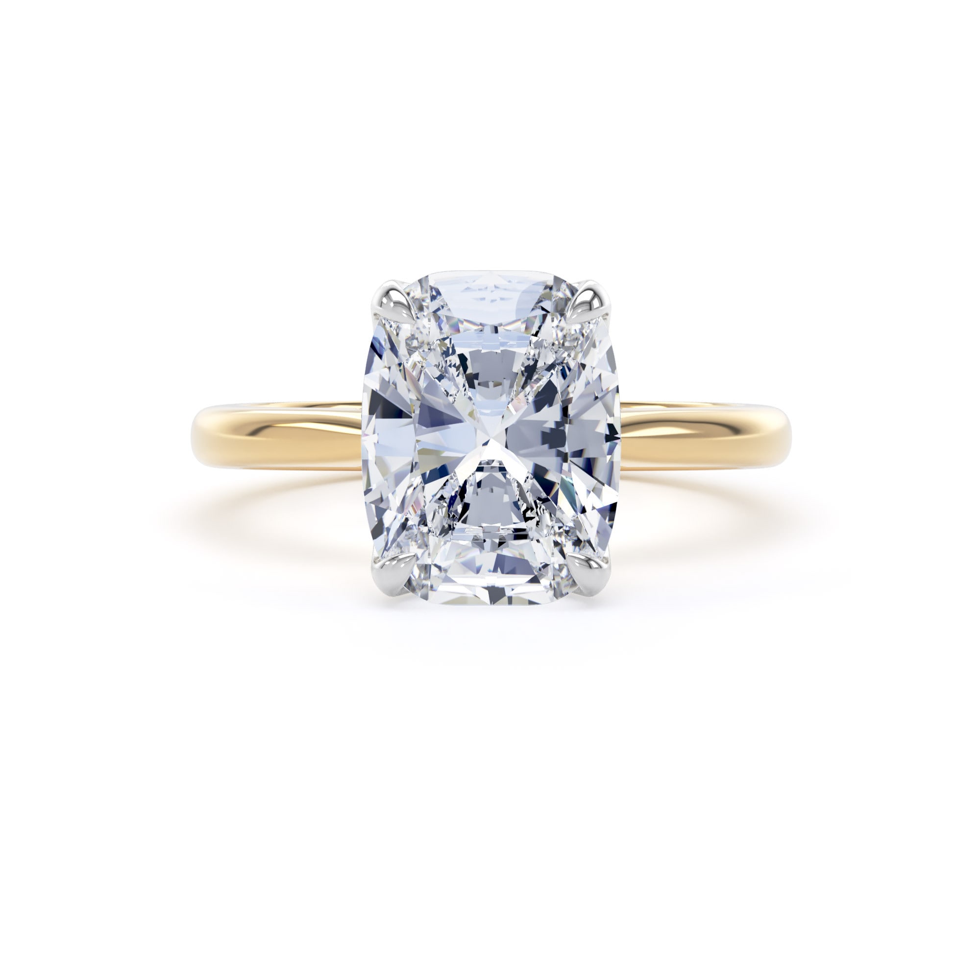 Goldsmiths 18ct Yellow Gold and Platinum 4.00cttw Elongated Cushion Cut Lab Grown Diamond Solitaire Engagement Ring - Ring Size Y Goldsmiths 18ct Yellow Gold and Platinum 4.00cttw Elongated Cushion Cut Lab Grown Diamond Solitaire Engagement Ring - Ring Size Y