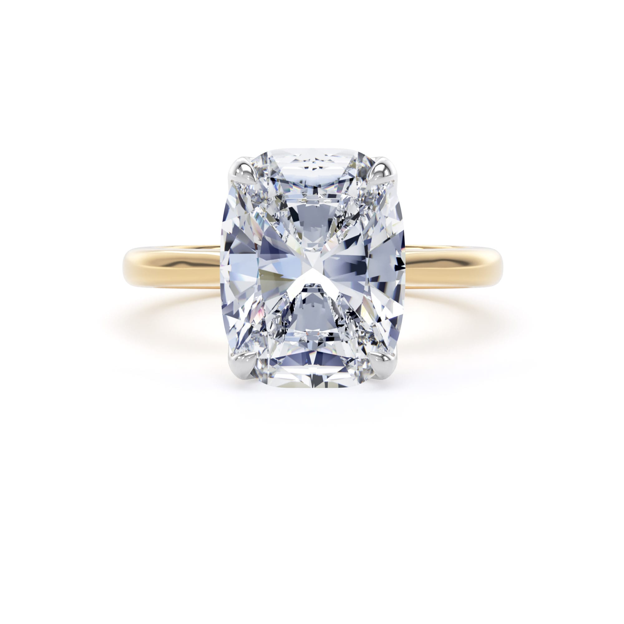 Goldsmiths 18ct Yellow Gold and Platinum 5.00cttw Elongated Cushion Cut Lab Grown Diamond Solitaire Engagement Ring - Ring Size O.5 Goldsmiths 18ct Yellow Gold and Platinum 5.00cttw Elongated Cushion Cut Lab Grown Diamond Solitaire Engagement Ring - Ring Size O.5