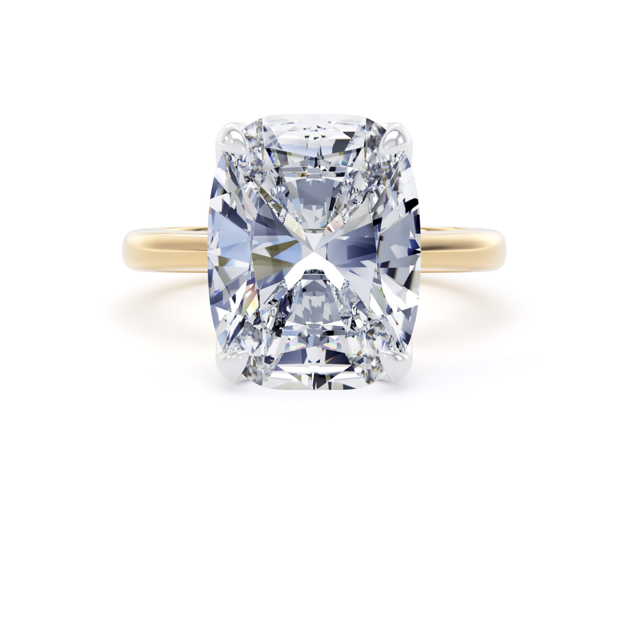 Goldsmiths 18ct Yellow Gold and Platinum 7.00cttw Elongated Cushion Cut Lab Grown Diamond Solitaire Engagement Ring - Ring Size L Goldsmiths 18ct Yellow Gold and Platinum 7.00cttw Elongated Cushion Cut Lab Grown Diamond Solitaire Engagement Ring - Ring Size L
