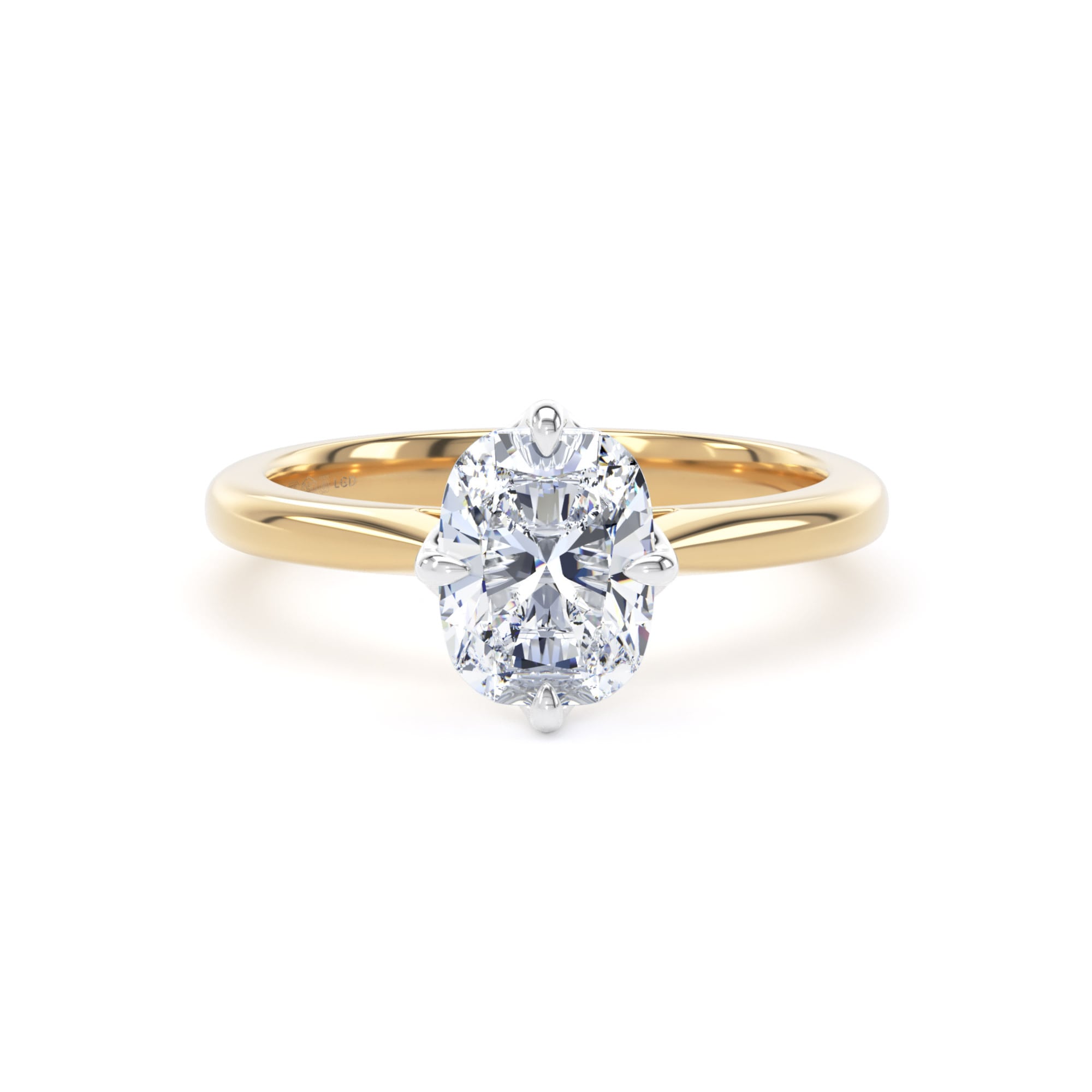 18ct Yellow Gold and Platinum 1.50cttw Compass Set Elongated Cushion Cut Lab Grown Diamond Solitaire Engagement Ring