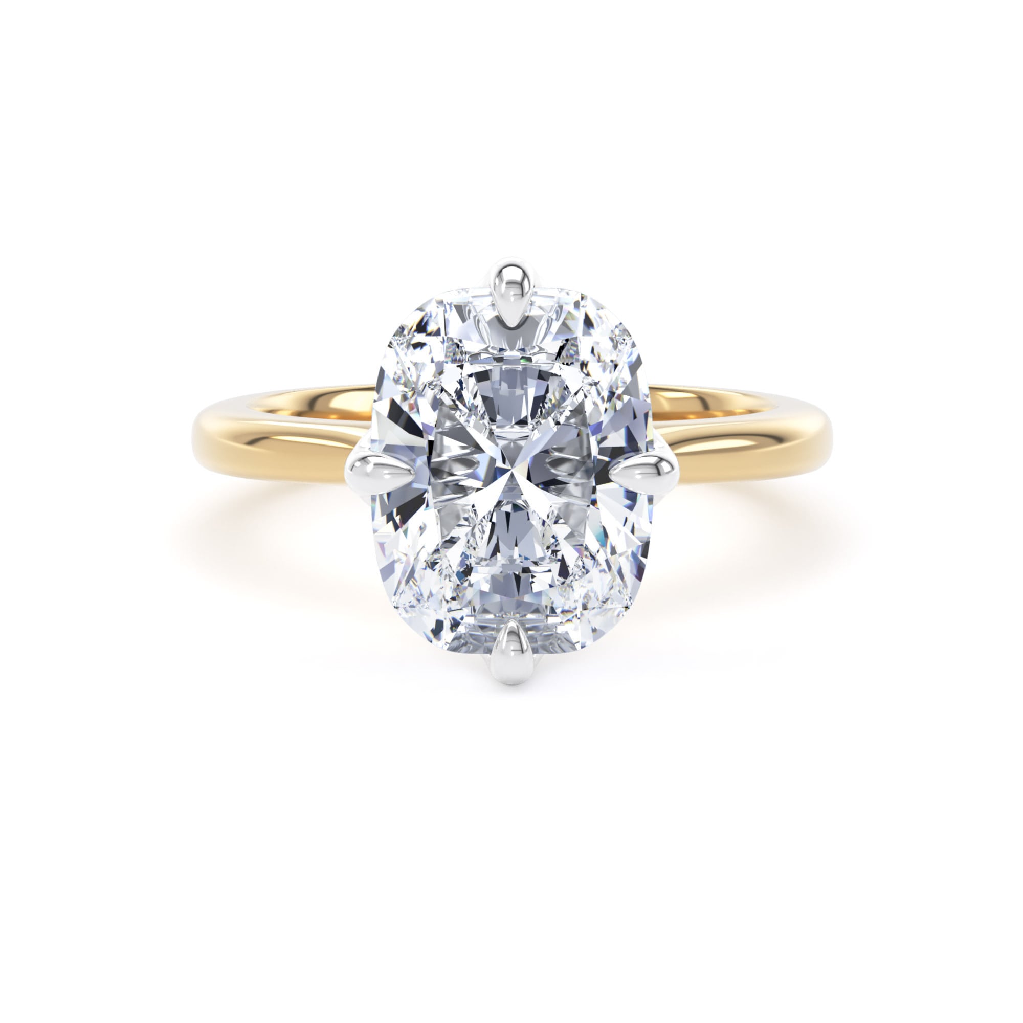 18ct Yellow Gold and Platinum 4.00cttw Compass Set Elongated Cushion Cut Lab Grown Diamond Solitaire Engagement Ring
