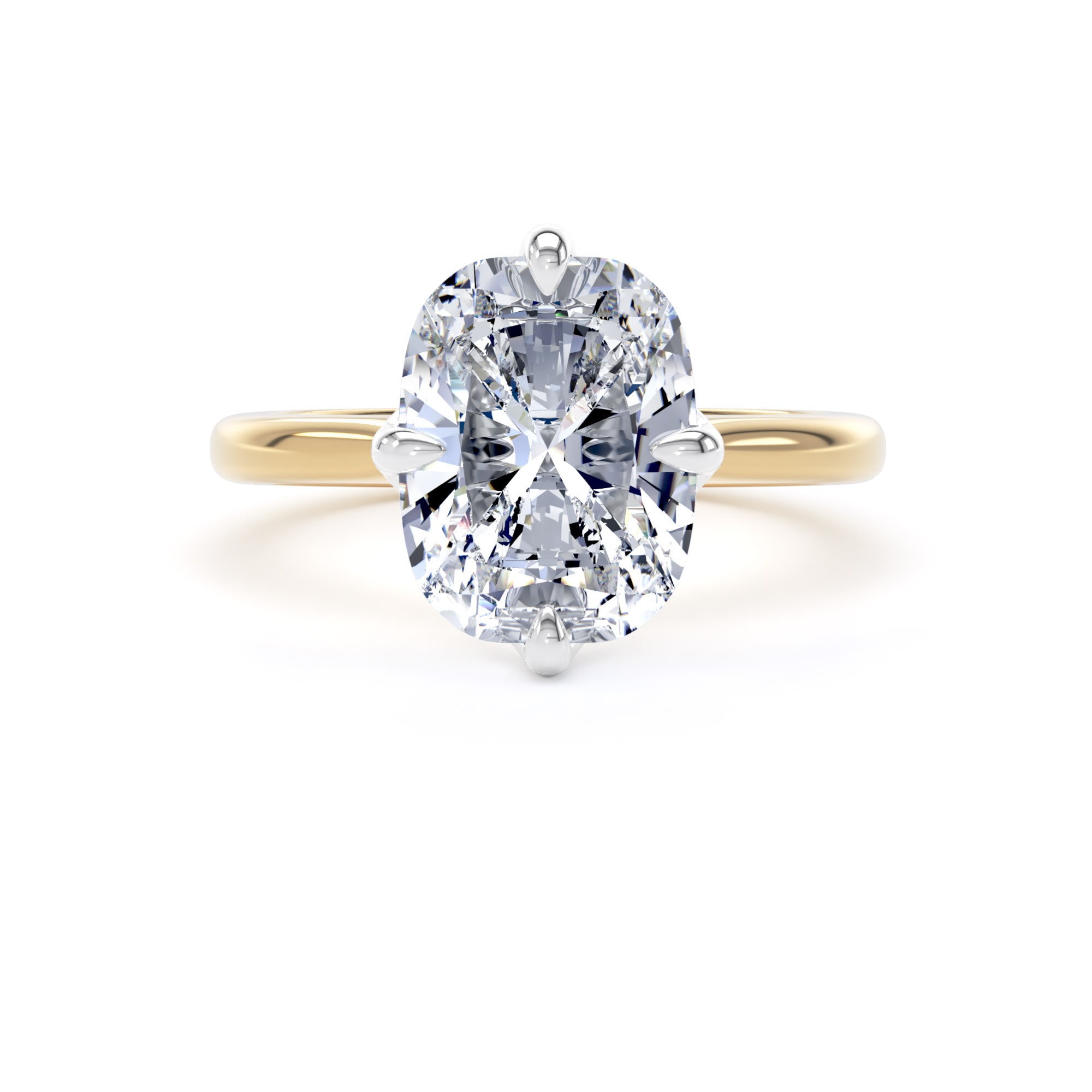 Goldsmiths 18ct Yellow Gold and Platinum 4.00cttw Compass Set Elongated Cushion Cut Lab Grown Diamond Solitaire Engagement Ring - Ring Size H.5 Goldsmiths 18ct Yellow Gold and Platinum 4.00cttw Compass Set Elongated Cushion Cut Lab Grown Diamond Solitaire Engagement Ring - Ring Size H.5