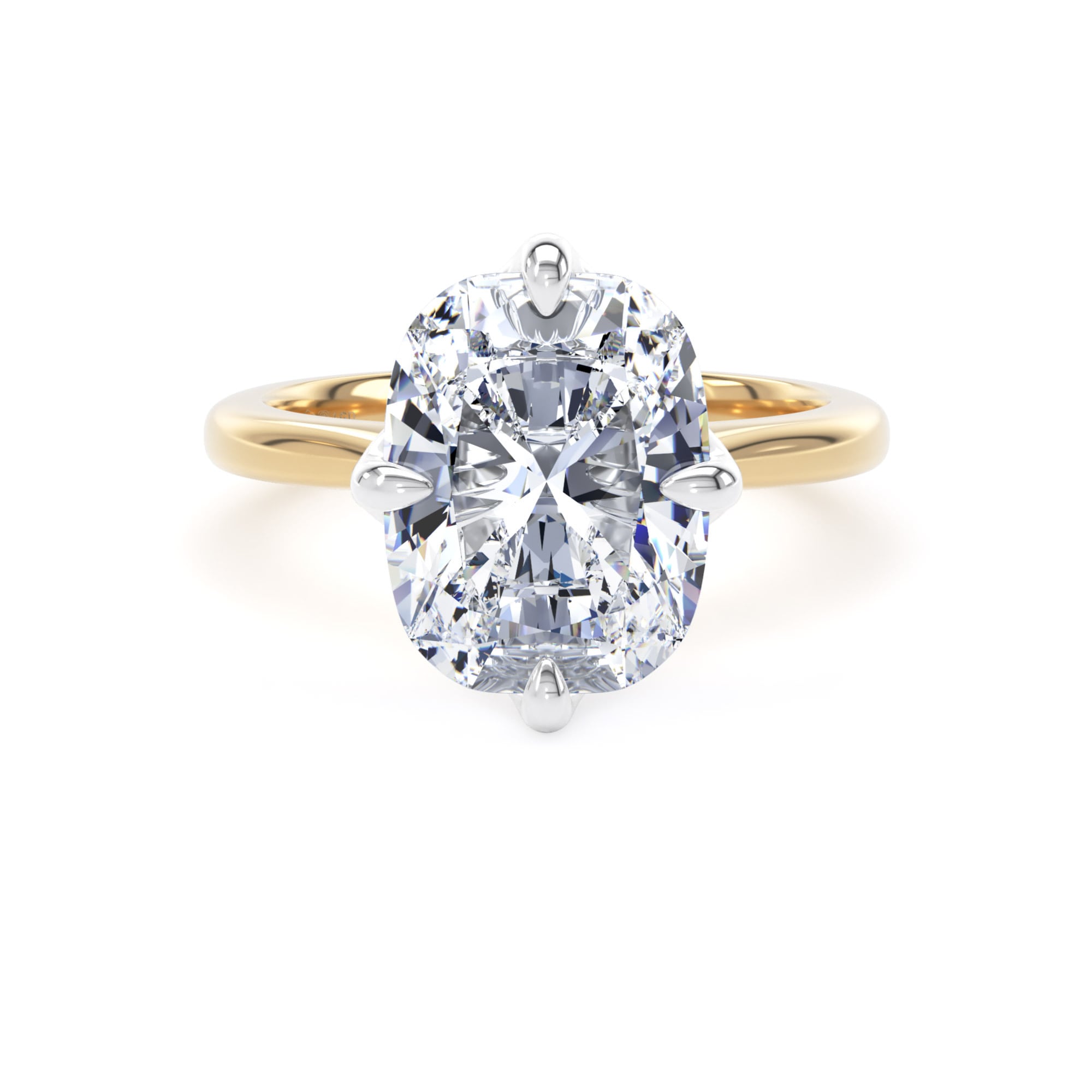 18ct Yellow Gold and Platinum 5.00cttw Compass Set Elongated Cushion Cut Lab Grown Diamond Solitaire Engagement Ring