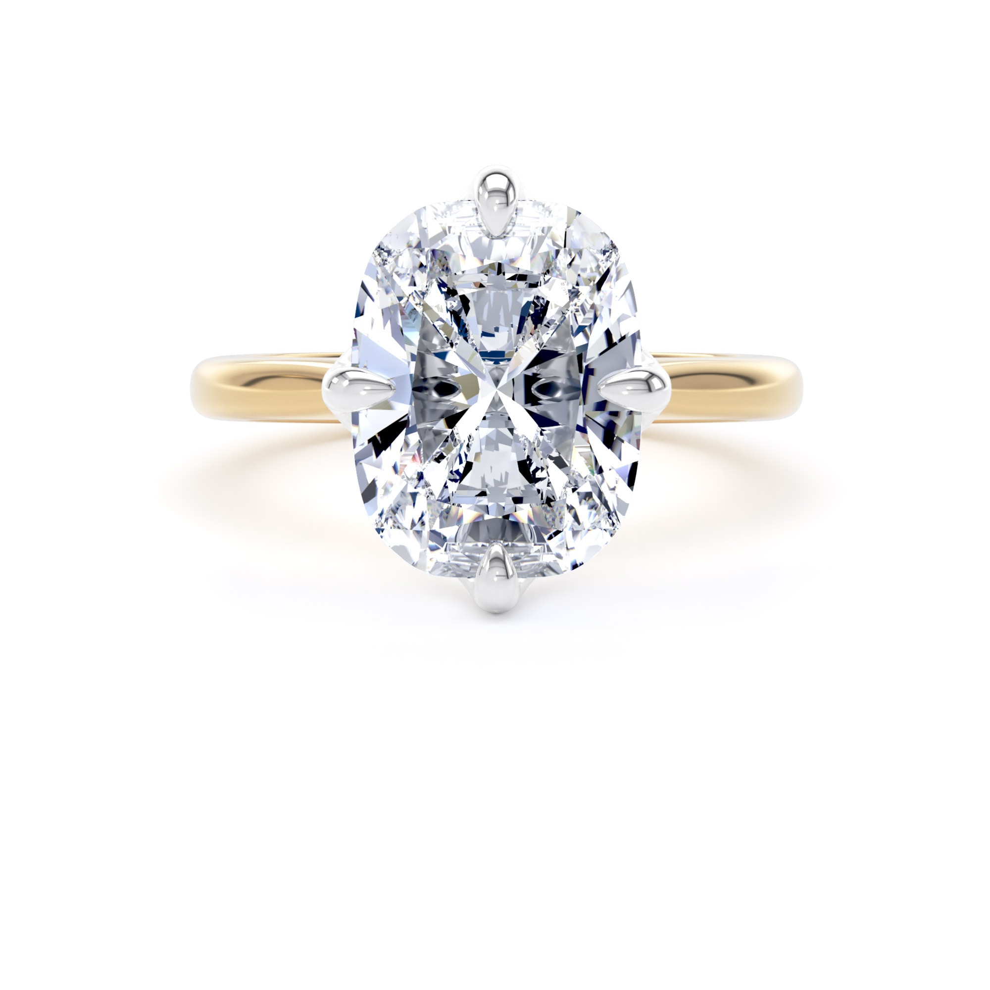 Goldsmiths 18ct Yellow Gold and Platinum 5.00cttw Compass Set Elongated Cushion Cut Lab Grown Diamond Solitaire Engagement Ring - Ring Size H.5 Goldsmiths 18ct Yellow Gold and Platinum 5.00cttw Compass Set Elongated Cushion Cut Lab Grown Diamond Solitaire Engagement Ring - Ring Size H.5