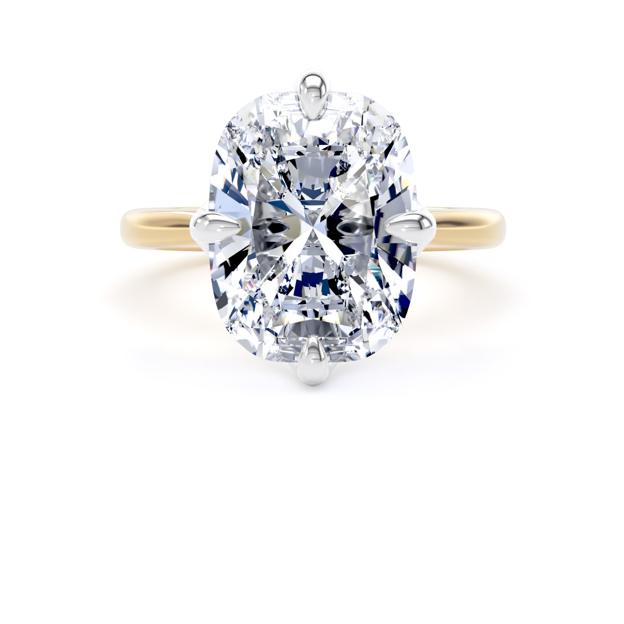 Goldsmiths 18ct Yellow Gold and Platinum 7.00cttw Compass Set Elongated Cushion Cut Lab Grown Diamond Solitaire Engagement Ring - Ring Size G.5 Goldsmiths 18ct Yellow Gold and Platinum 7.00cttw Compass Set Elongated Cushion Cut Lab Grown Diamond Solitaire Engagement Ring - Ring Size G.5