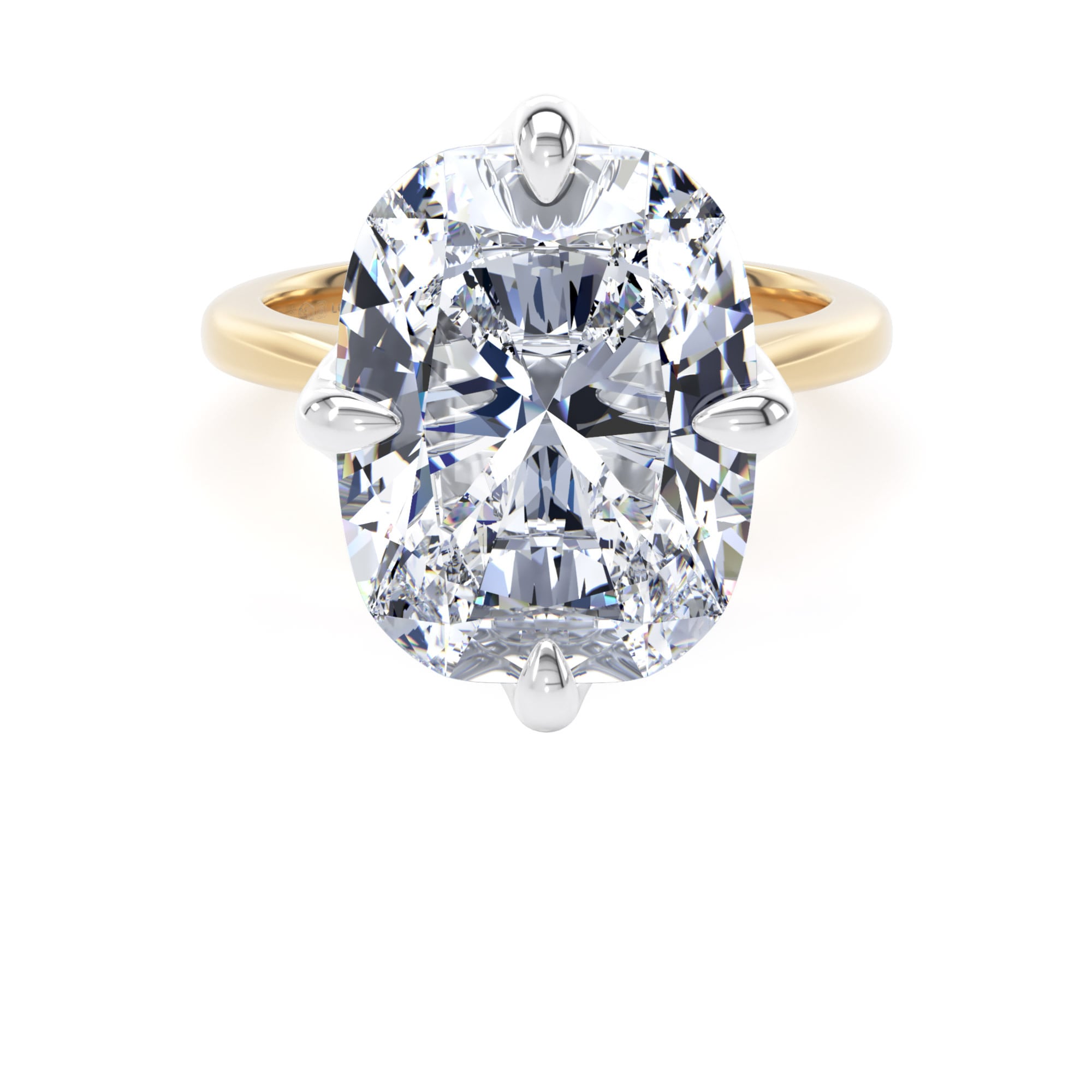 18ct Yellow Gold and Platinum 10.00cttw Compass Set Elongated Cushion Cut Lab Grown Diamond Solitaire Engagement Ring