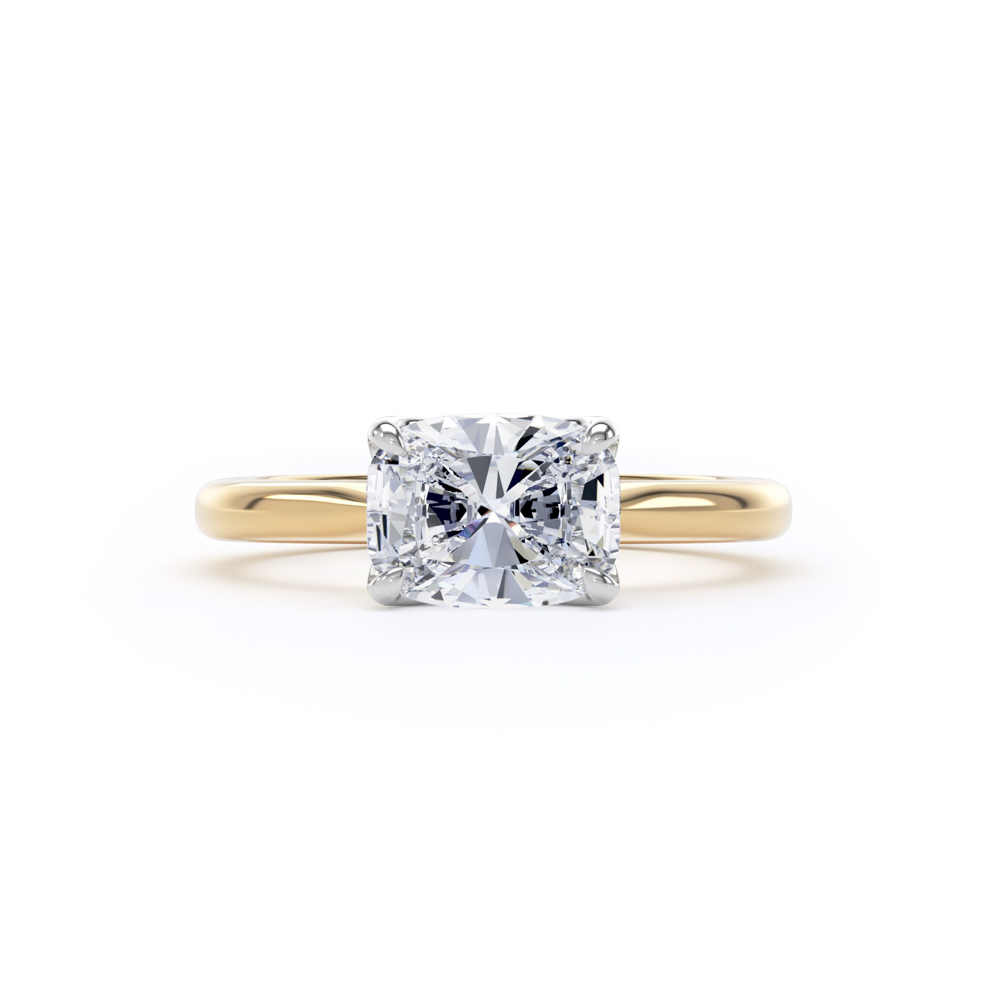 Goldsmiths 18ct Yellow Gold and Platinum 1.50cttw East-West Elongated Cushion Cut Lab Grown Diamond Solitaire Engagement Ring - Ring Size X Goldsmiths 18ct Yellow Gold and Platinum 1.50cttw East-West Elongated Cushion Cut Lab Grown Diamond Solitaire Engagement Ring - Ring Size X