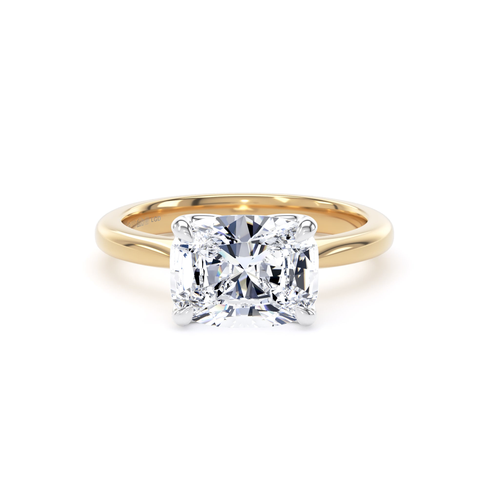 18ct Yellow Gold and Platinum 3.00cttw East-West Elongated Cushion Cut Lab Grown Diamond Solitaire Engagement Ring