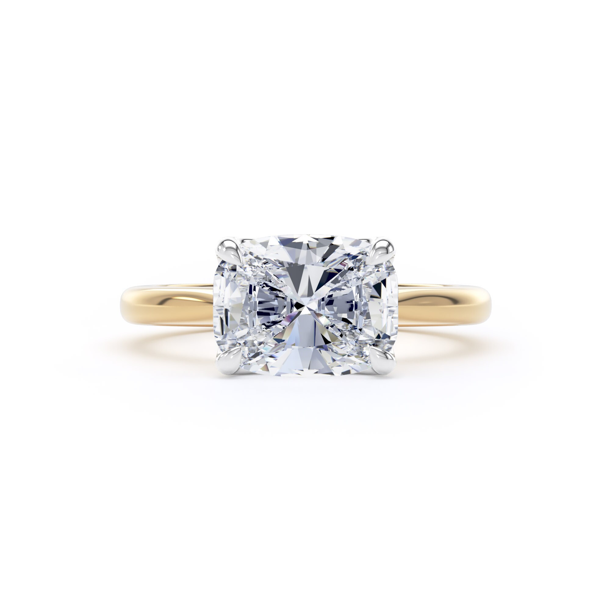 Goldsmiths 18ct Yellow Gold and Platinum 3.00cttw East-West Elongated Cushion Cut Lab Grown Diamond Solitaire Engagement Ring - Ring Size K Goldsmiths 18ct Yellow Gold and Platinum 3.00cttw East-West Elongated Cushion Cut Lab Grown Diamond Solitaire Engagement Ring - Ring Size K