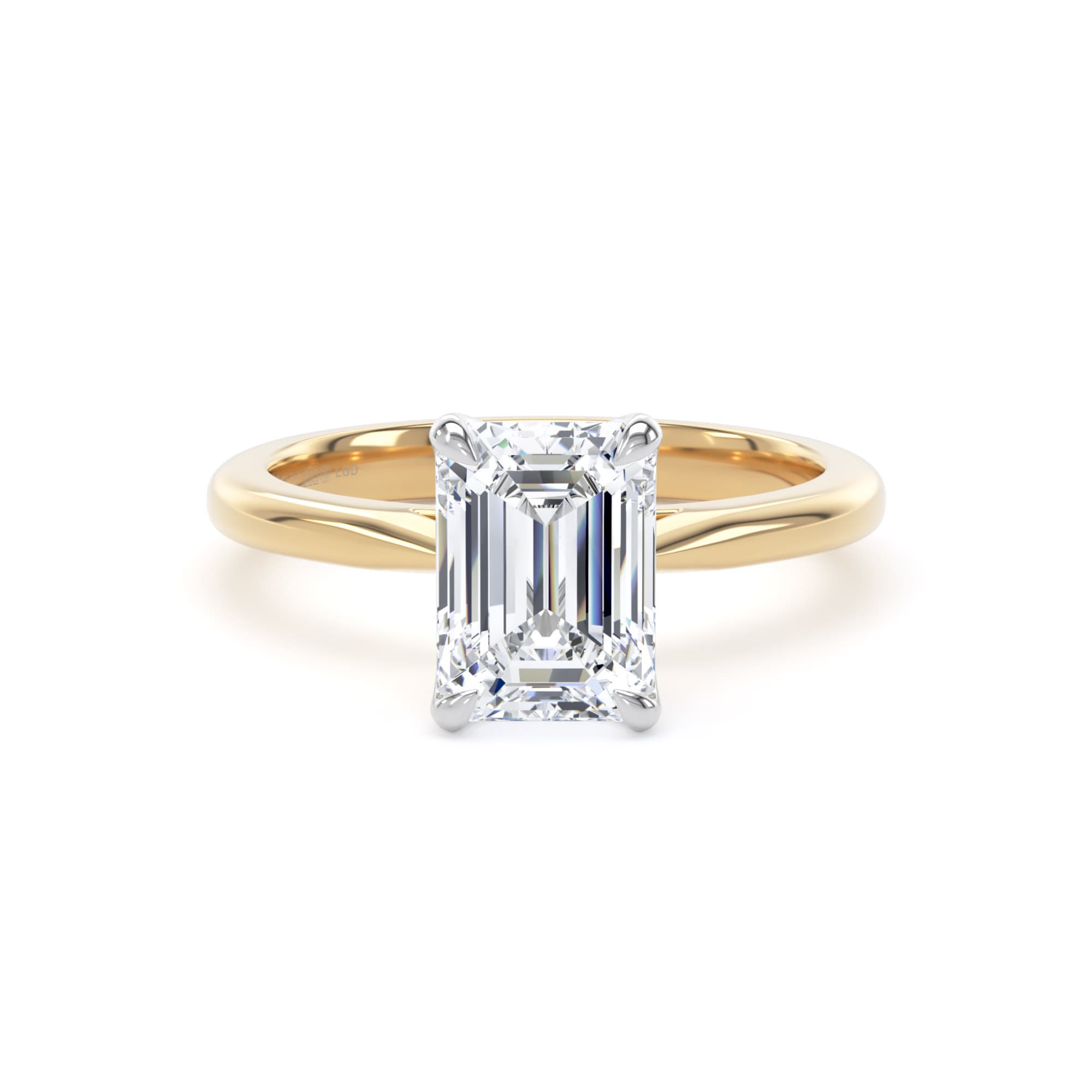 18ct Yellow Gold and Platinum 2.00cttw Emerald Cut Lab Grown Diamond Solitaire Engagement Ring