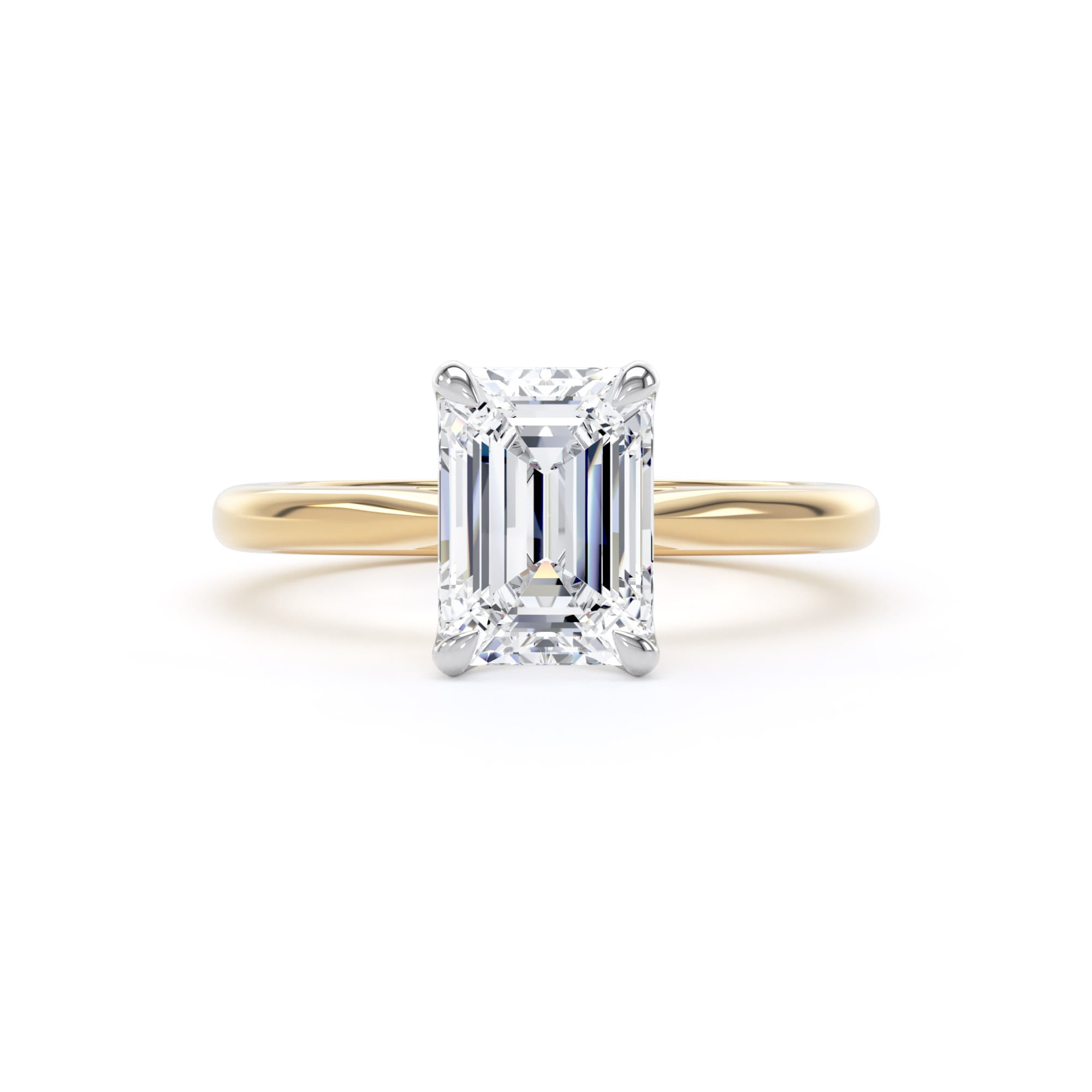 Goldsmiths 18ct Yellow Gold and Platinum 2.00cttw Emerald Cut Lab Grown Diamond Solitaire Engagement Ring - Ring Size Q Goldsmiths 18ct Yellow Gold and Platinum 2.00cttw Emerald Cut Lab Grown Diamond Solitaire Engagement Ring - Ring Size Q