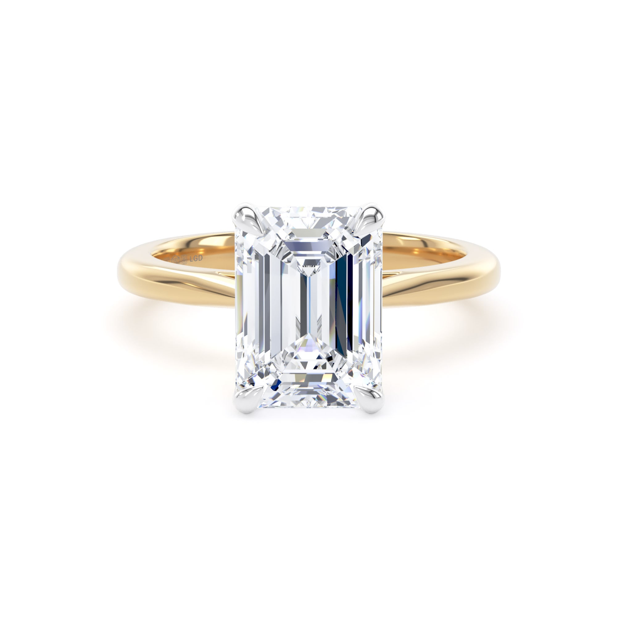 18ct Yellow Gold and Platinum 3.00cttw Emerald Cut Lab Grown Diamond Solitaire Engagement Ring