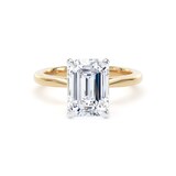 Goldsmiths 18ct Yellow Gold and Platinum 3.00cttw Emerald Cut Lab Grown Diamond Solitaire Engagement Ring - Ring Size M.5