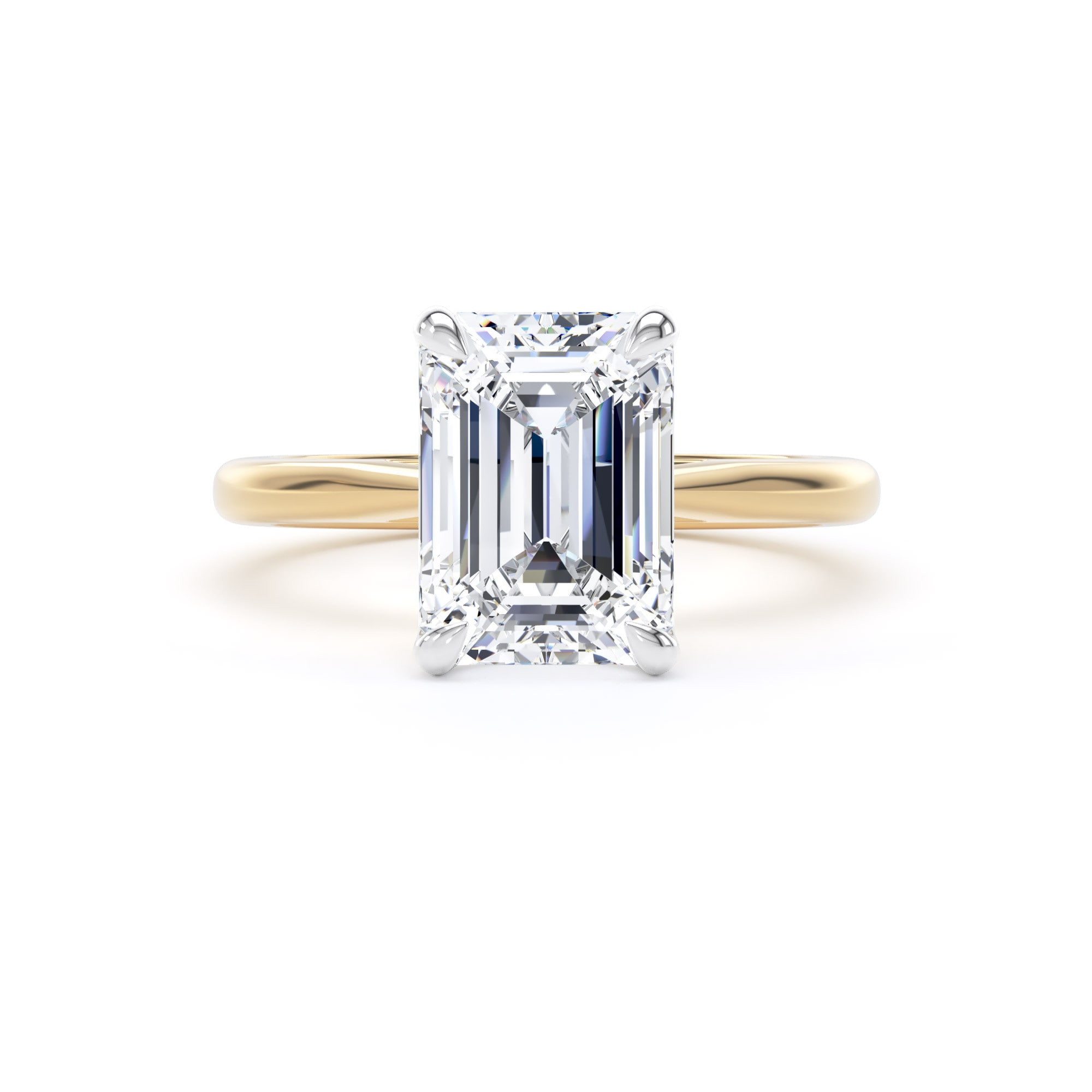 Goldsmiths 18ct Yellow Gold and Platinum 3.00cttw Emerald Cut Lab Grown Diamond Solitaire Engagement Ring - Ring Size X Goldsmiths 18ct Yellow Gold and Platinum 3.00cttw Emerald Cut Lab Grown Diamond Solitaire Engagement Ring - Ring Size X