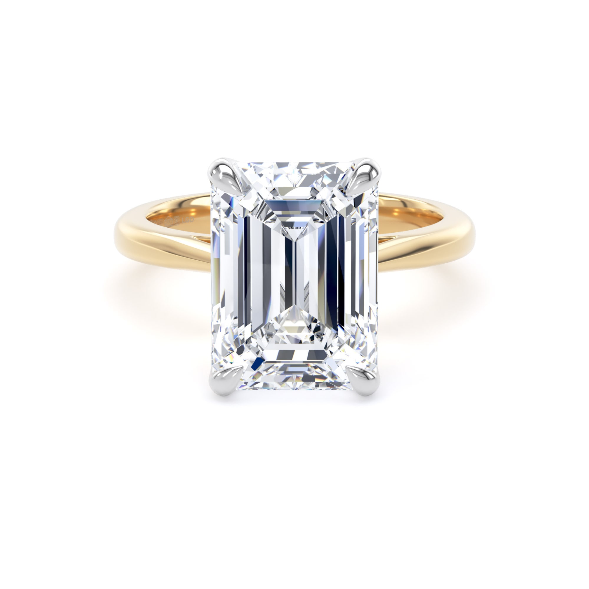 18ct Yellow Gold and Platinum 5.00cttw Emerald Cut Lab Grown Diamond Solitaire Engagement Ring