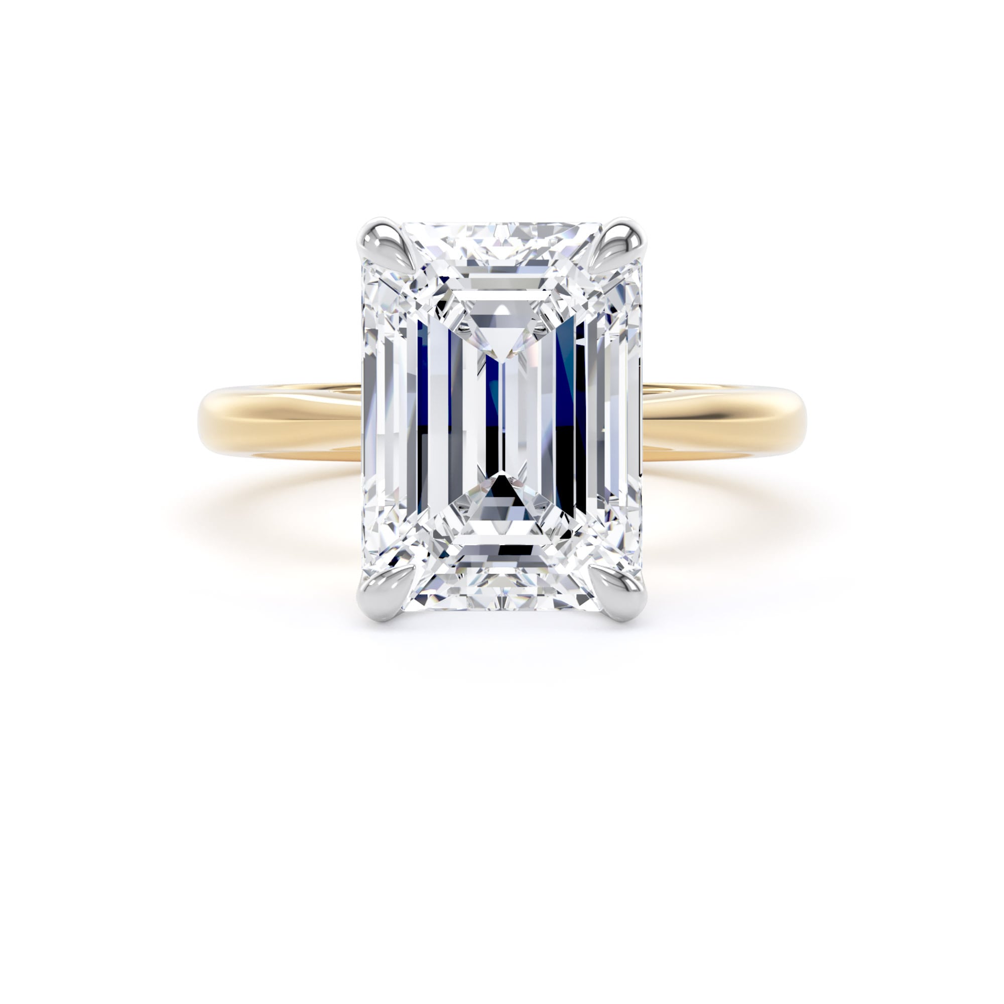 Goldsmiths 18ct Yellow Gold and Platinum 5.00cttw Emerald Cut Lab Grown Diamond Solitaire Engagement Ring - Ring Size O Goldsmiths 18ct Yellow Gold and Platinum 5.00cttw Emerald Cut Lab Grown Diamond Solitaire Engagement Ring - Ring Size O