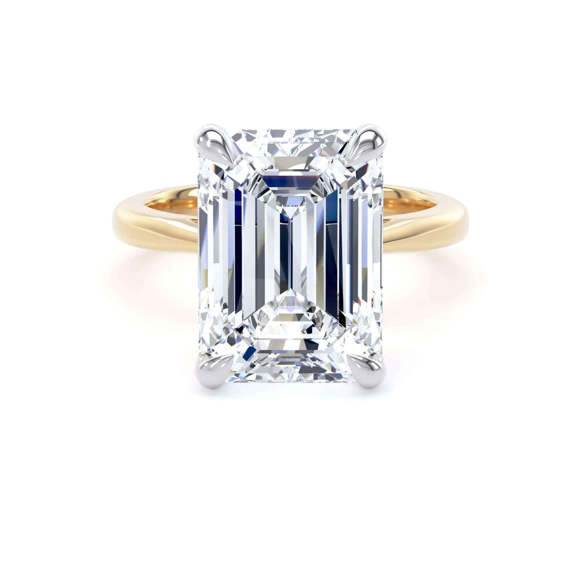 18ct Yellow Gold and Platinum 7.00cttw Emerald Cut Lab Grown Diamond Solitaire Engagement Ring