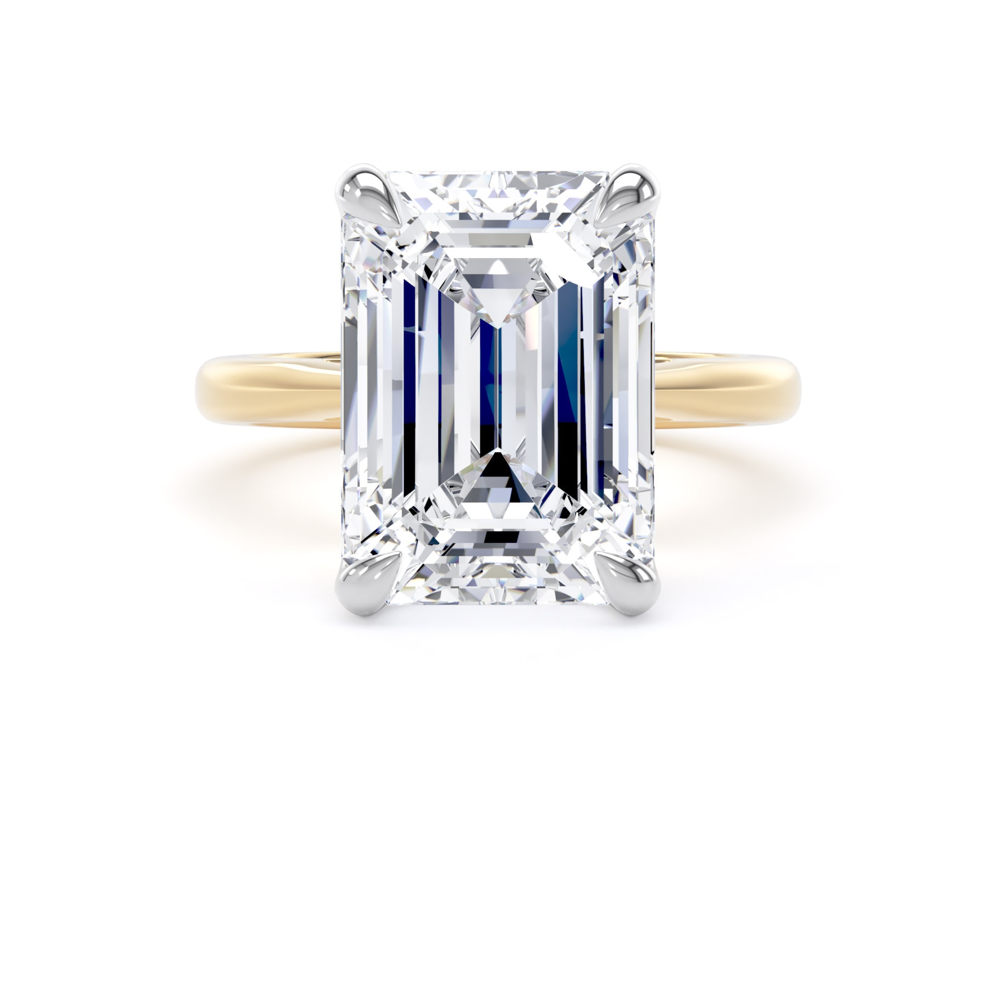 Goldsmiths 18ct Yellow Gold and Platinum 7.00cttw Emerald Cut Lab Grown Diamond Solitaire Engagement Ring - Ring Size N.5 Goldsmiths 18ct Yellow Gold and Platinum 7.00cttw Emerald Cut Lab Grown Diamond Solitaire Engagement Ring - Ring Size N.5