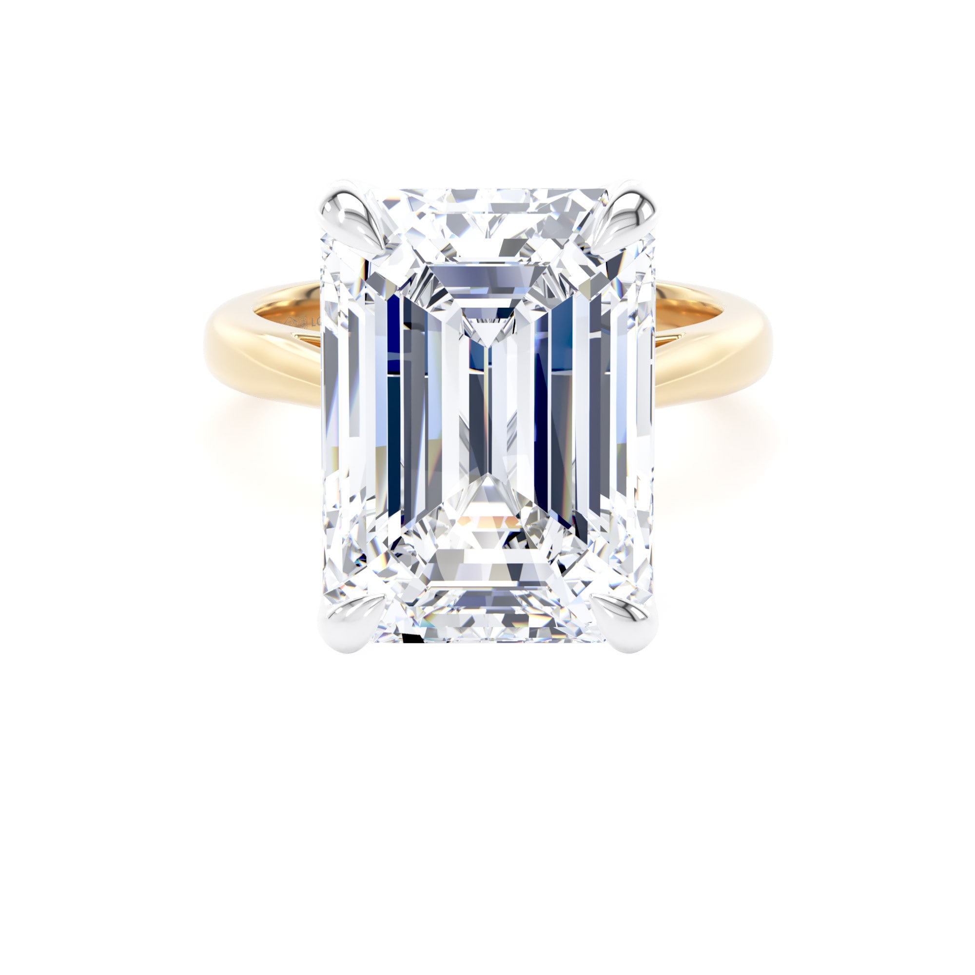 18ct Yellow Gold and Platinum 10.00cttw Emerald Cut Lab Grown Diamond Solitaire Engagement Ring