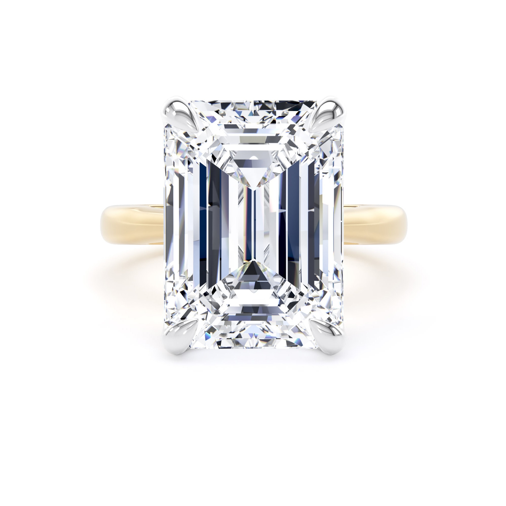 Goldsmiths 18ct Yellow Gold and Platinum 10.00cttw Emerald Cut Lab Grown Diamond Solitaire Engagement Ring - Ring Size M Goldsmiths 18ct Yellow Gold and Platinum 10.00cttw Emerald Cut Lab Grown Diamond Solitaire Engagement Ring - Ring Size M