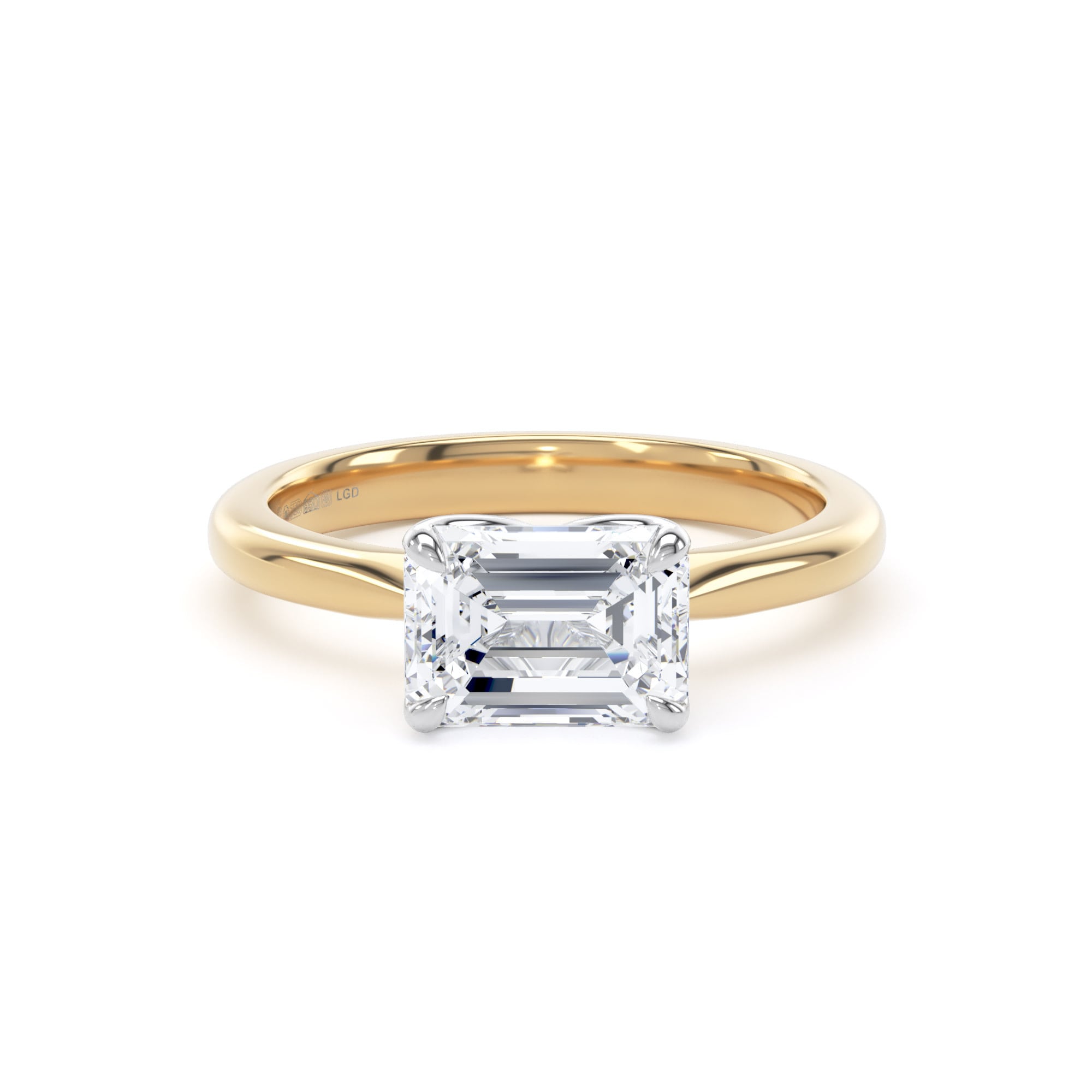 18ct Yellow Gold and Platinum 1.50cttw East-West Emerald Cut Lab Grown Diamond Solitaire Engagement Ring