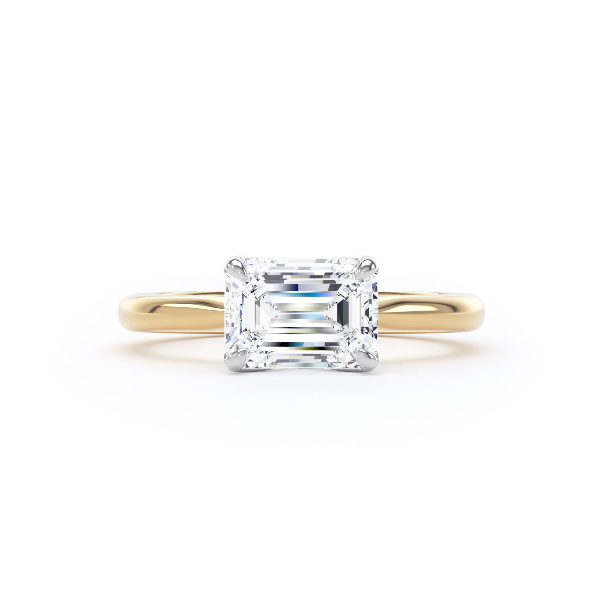 Goldsmiths 18ct Yellow Gold and Platinum 1.50cttw East-West Emerald Cut Lab Grown Diamond Solitaire Engagement Ring - Ring Size X Goldsmiths 18ct Yellow Gold and Platinum 1.50cttw East-West Emerald Cut Lab Grown Diamond Solitaire Engagement Ring - Ring Size X
