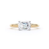 Goldsmiths 18ct Yellow Gold and Platinum 1.50cttw East-West Emerald Cut Lab Grown Diamond Solitaire Engagement Ring - Ring Size F.5
