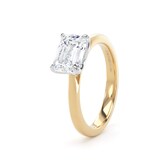 Goldsmiths 18ct Yellow Gold and Platinum 1.50cttw East-West Emerald Cut Lab Grown Diamond Solitaire Engagement Ring - Ring Size F.5