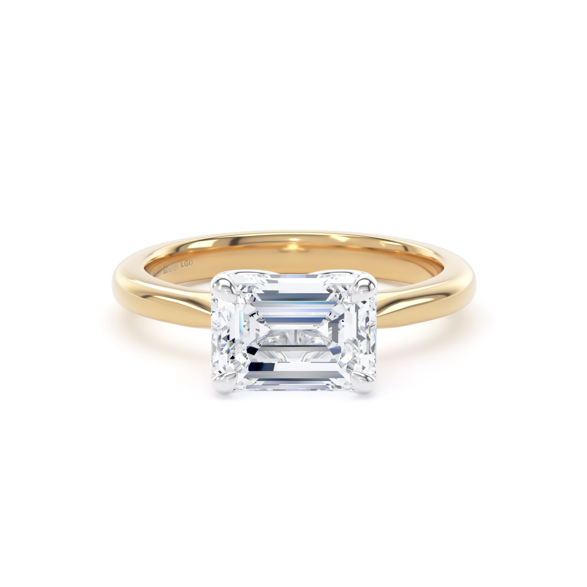 18ct Yellow Gold and Platinum 2.00cttw East-West Emerald Cut Lab Grown Diamond Solitaire Engagement Ring