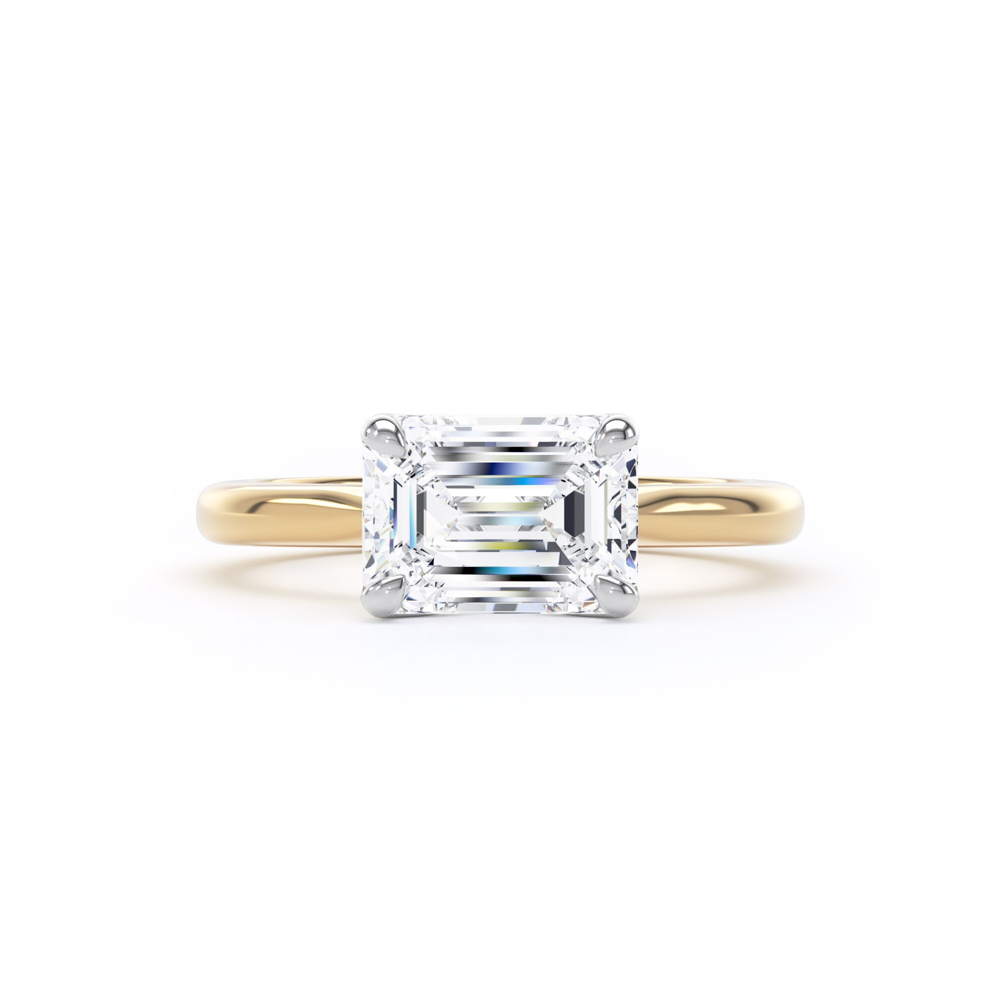 Goldsmiths 18ct Yellow Gold and Platinum 2.00cttw East-West Emerald Cut Lab Grown Diamond Solitaire Engagement Ring - Ring Size I Goldsmiths 18ct Yellow Gold and Platinum 2.00cttw East-West Emerald Cut Lab Grown Diamond Solitaire Engagement Ring - Ring Size I