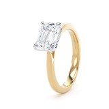 Goldsmiths 18ct Yellow Gold and Platinum 2.00cttw East-West Emerald Cut Lab Grown Diamond Solitaire Engagement Ring - Ring Size M